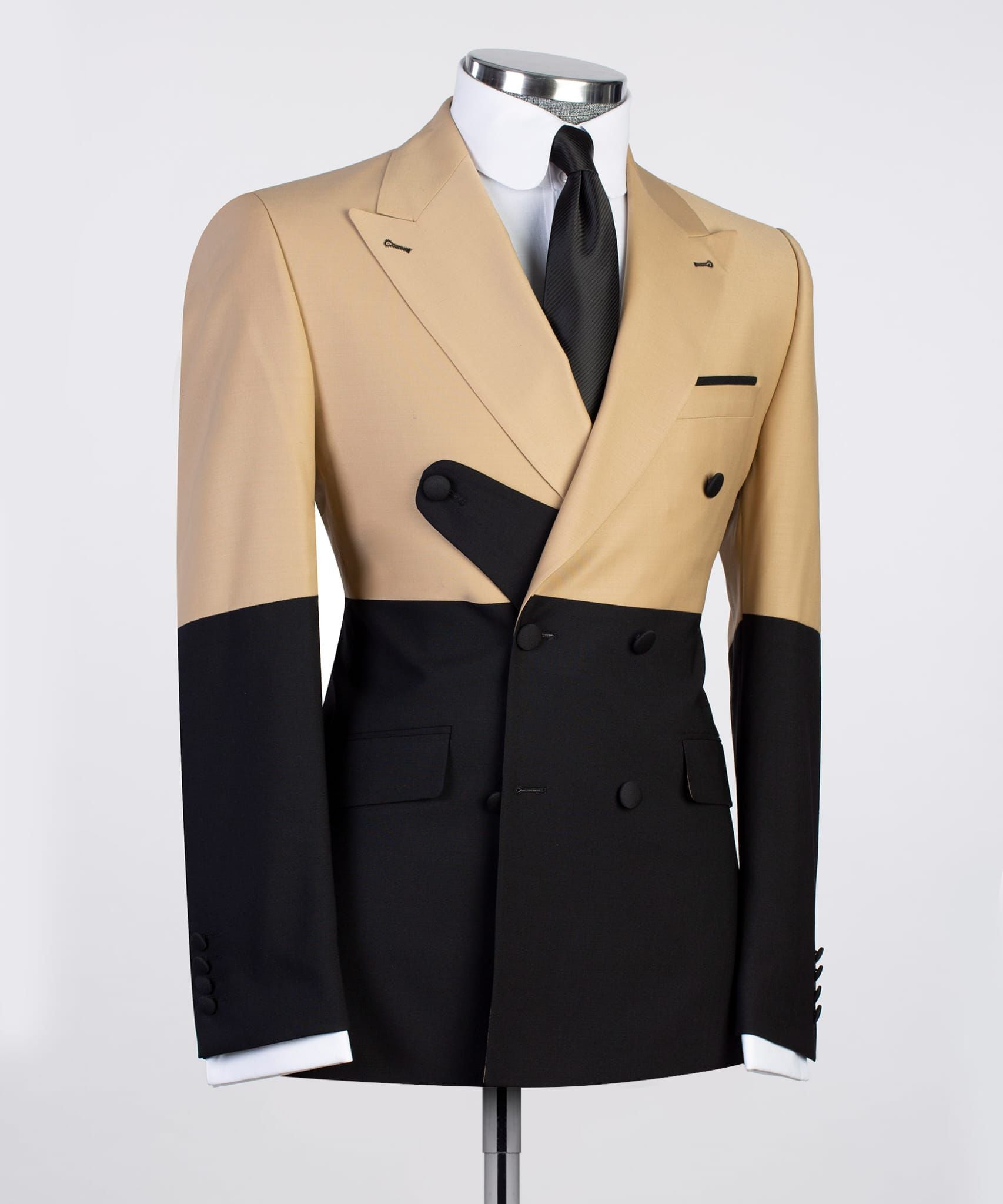 VIVATI Champagne Noir Double-Breasted Peak Lapel Tuxedo Set