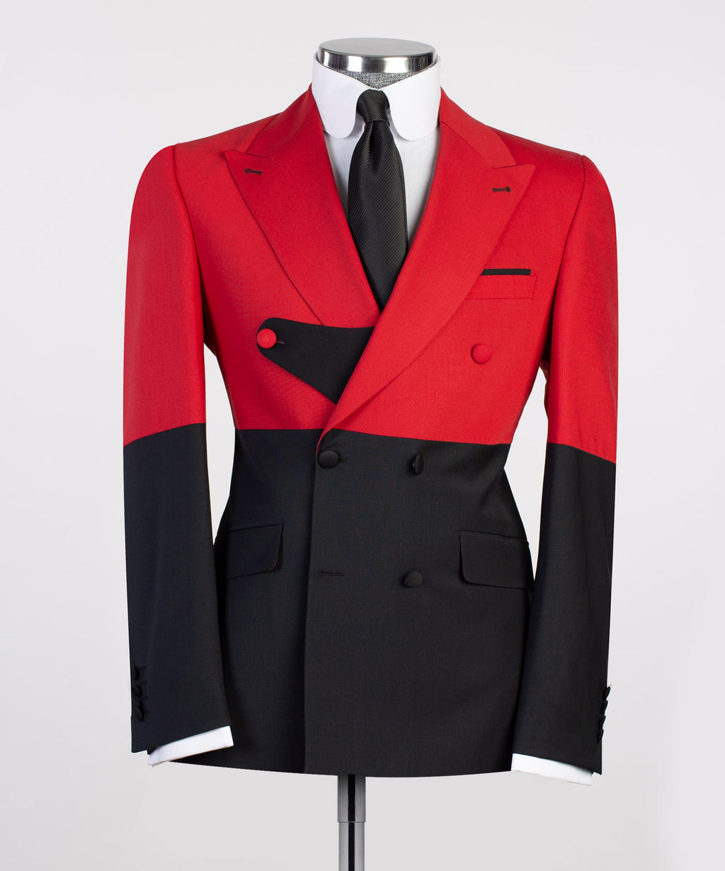 VIVATI Crimson Noir Double-Breasted Peak Lapel Tuxedo Set