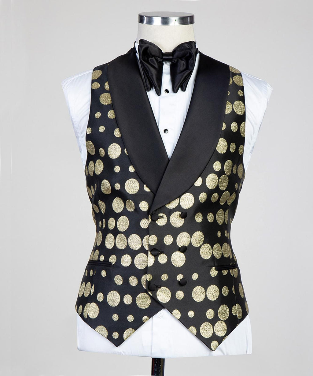 VIVATI Noir Eclipse Double-Breasted Shawl Lapel Tuxedo Jacket &amp; Waistcoat Set