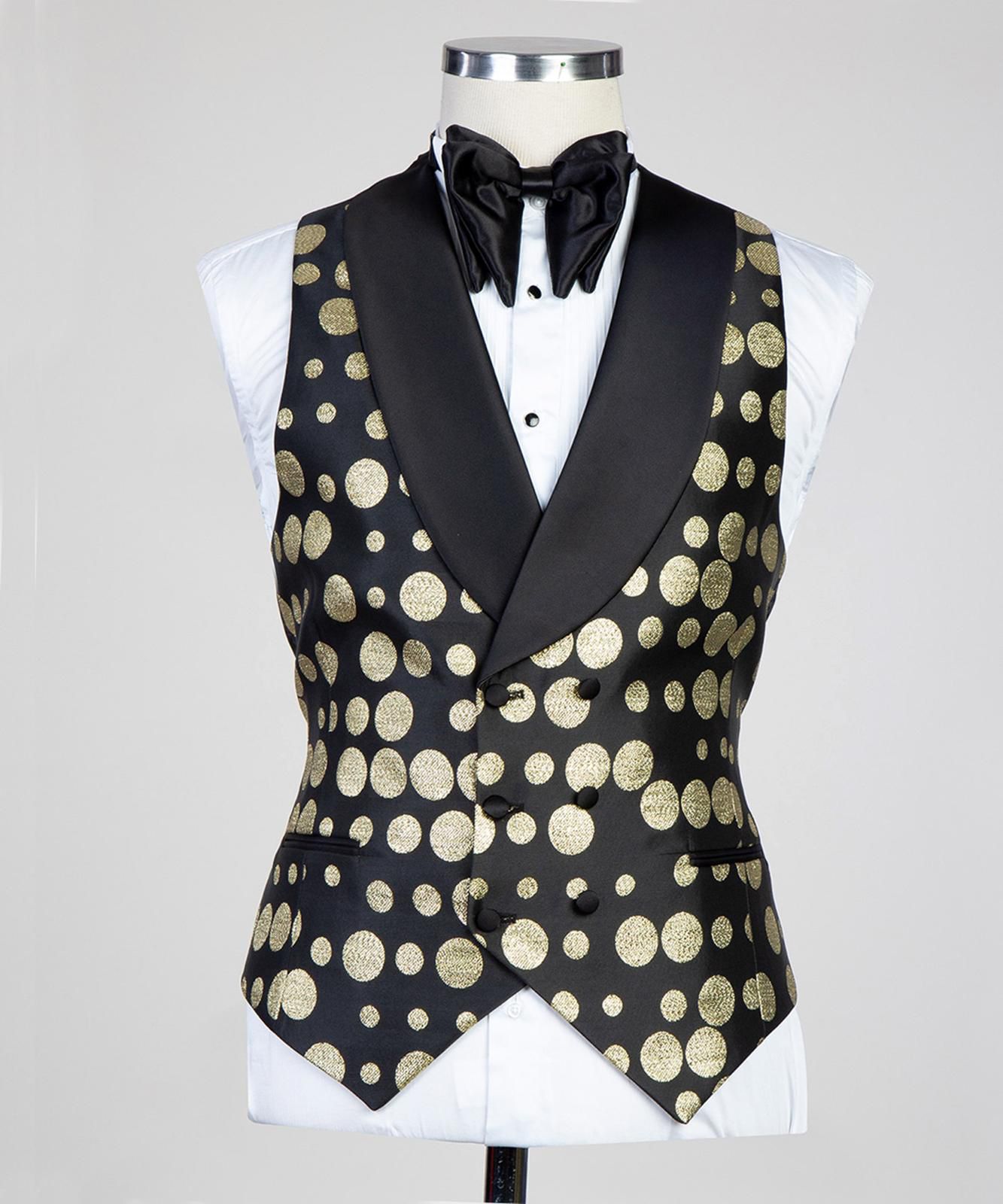VIVATI Noir Eclipse Double-Breasted Shawl Lapel Tuxedo Jacket &amp; Waistcoat Set