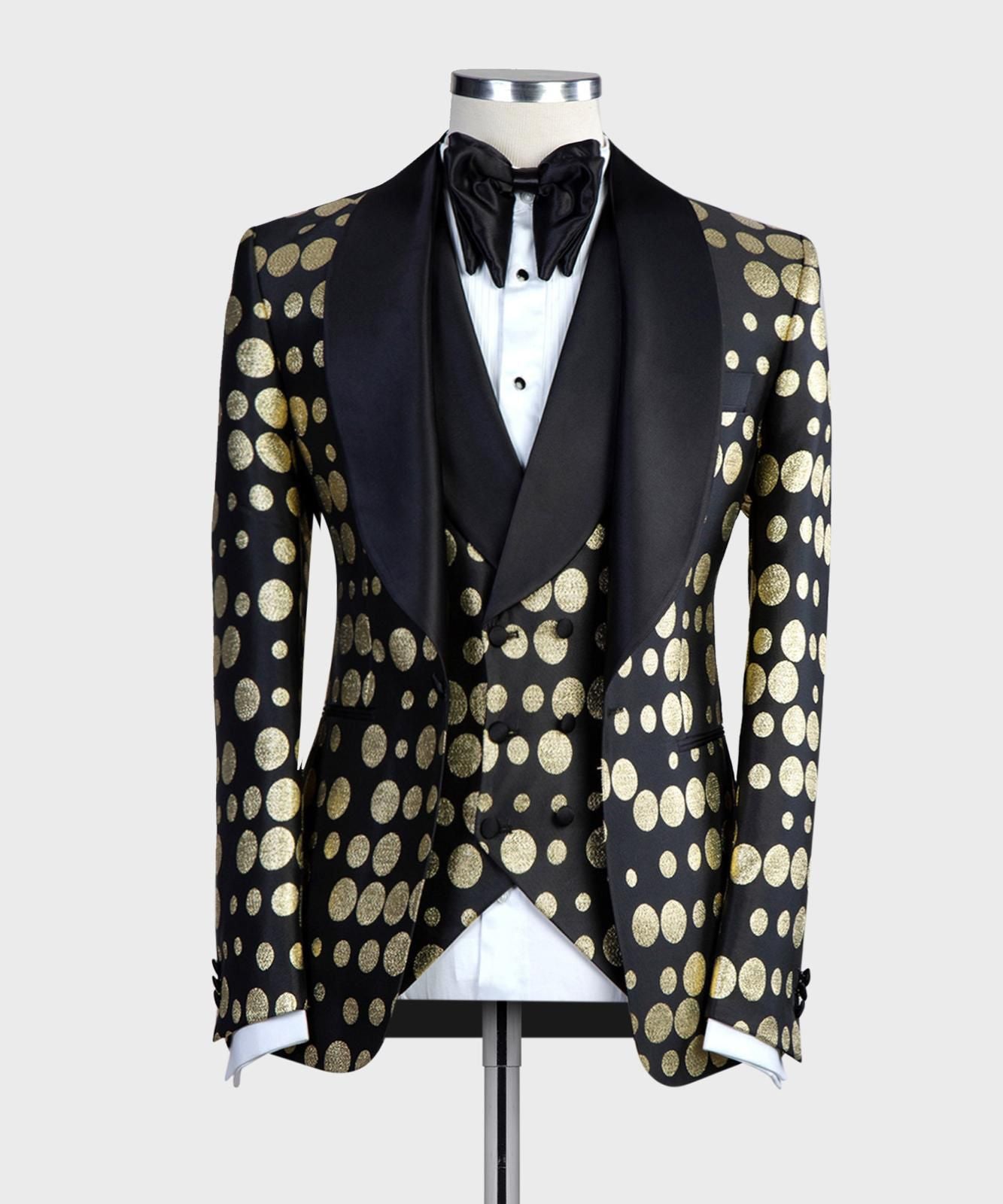 VIVATI Noir Eclipse Double-Breasted Shawl Lapel Tuxedo Jacket &amp; Waistcoat Set