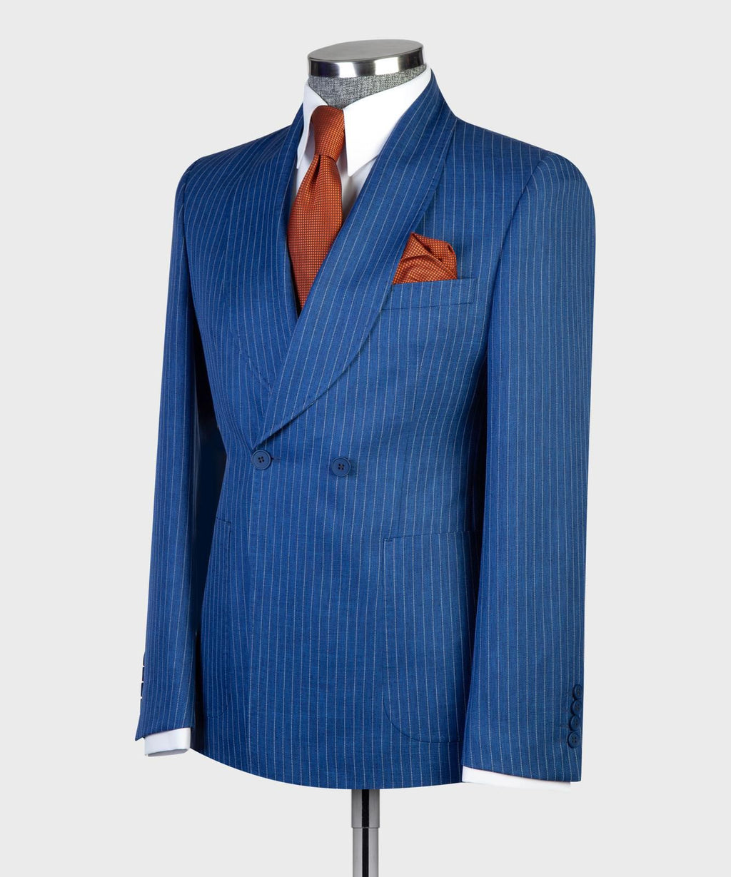 VIVATI Azure Regent Double-Breasted Pinstripe Suit
