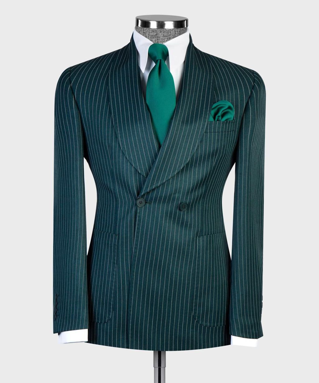 VIVATI Emerald Regent Double-Breasted Pinstripe Suit