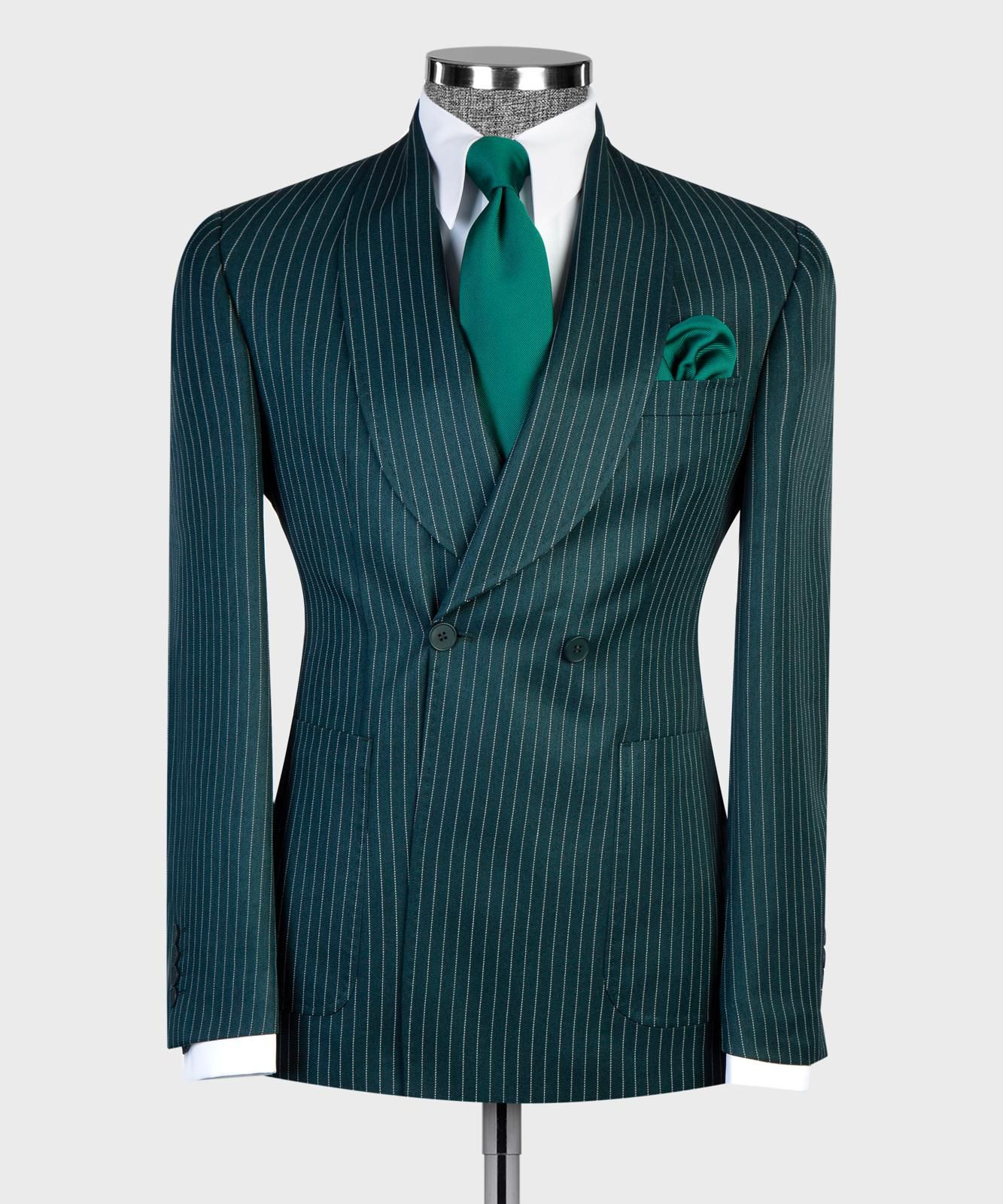 VIVATI Emerald Regent Double-Breasted Pinstripe Suit