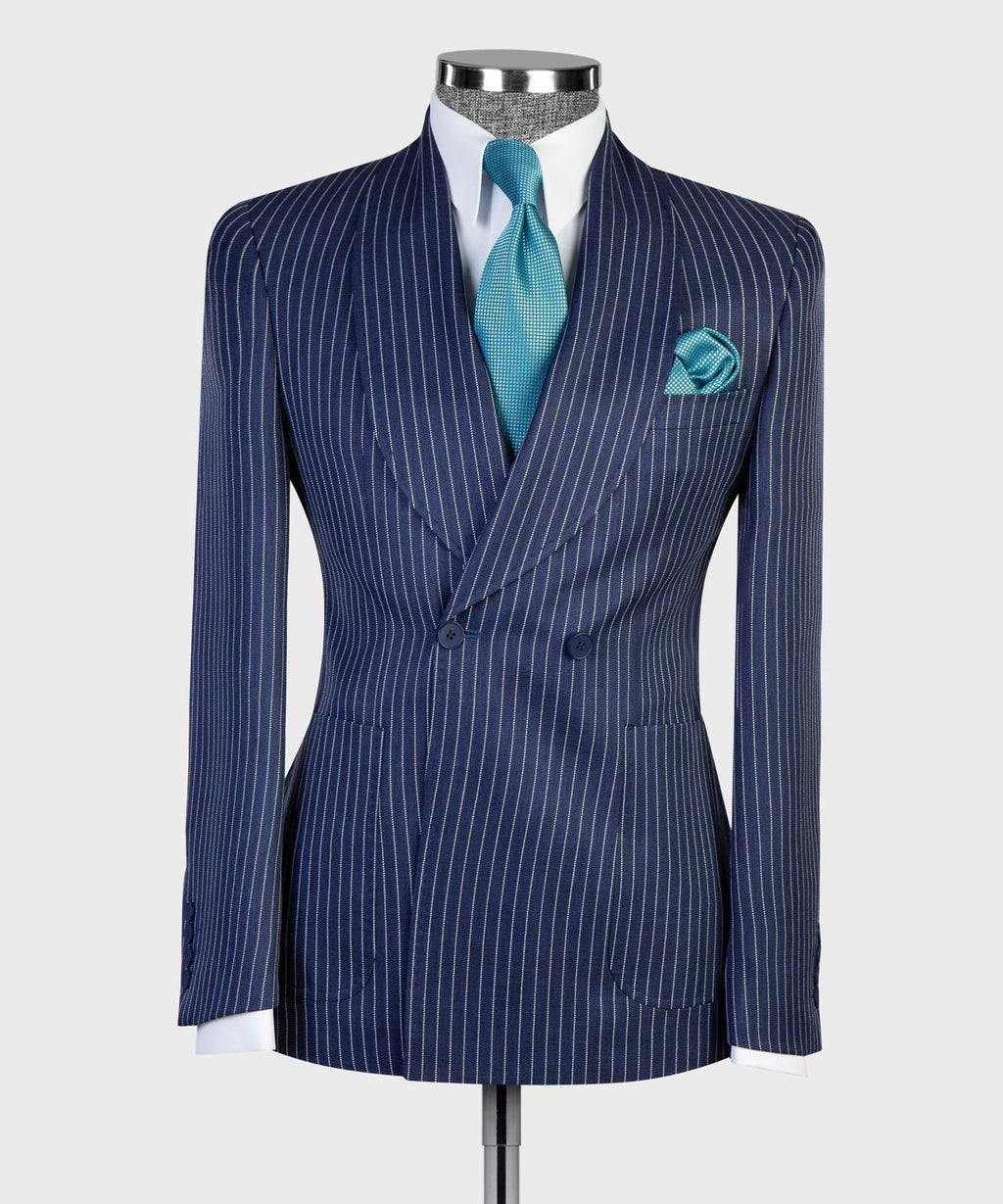 VIVATI Midnight Regent Double-Breasted Pinstripe Suit