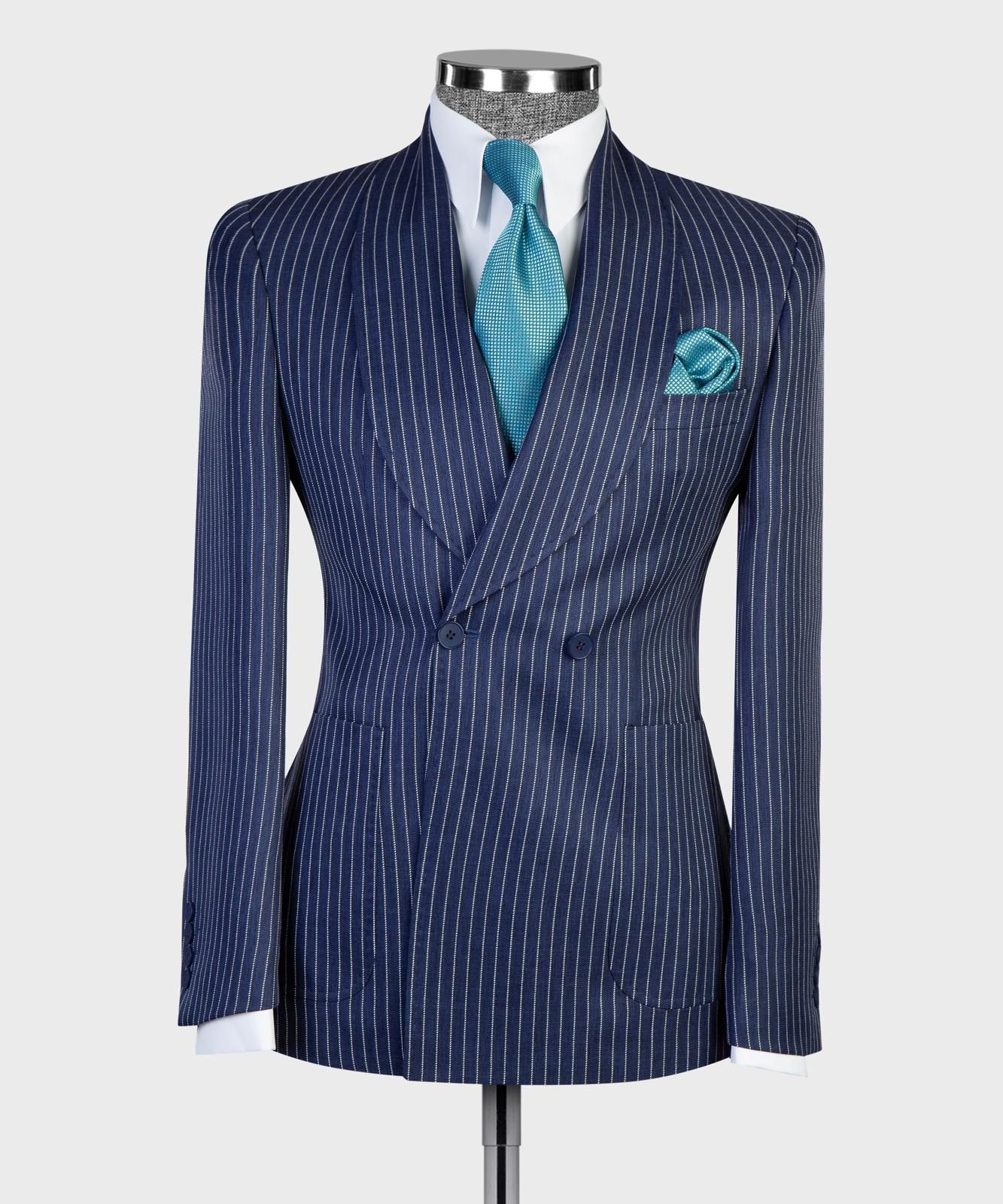 VIVATI Midnight Regent Double-Breasted Pinstripe Suit