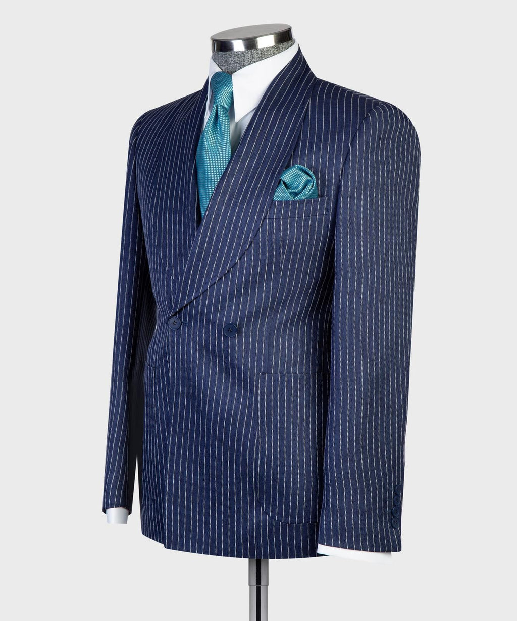VIVATI Midnight Regent Double-Breasted Pinstripe Suit