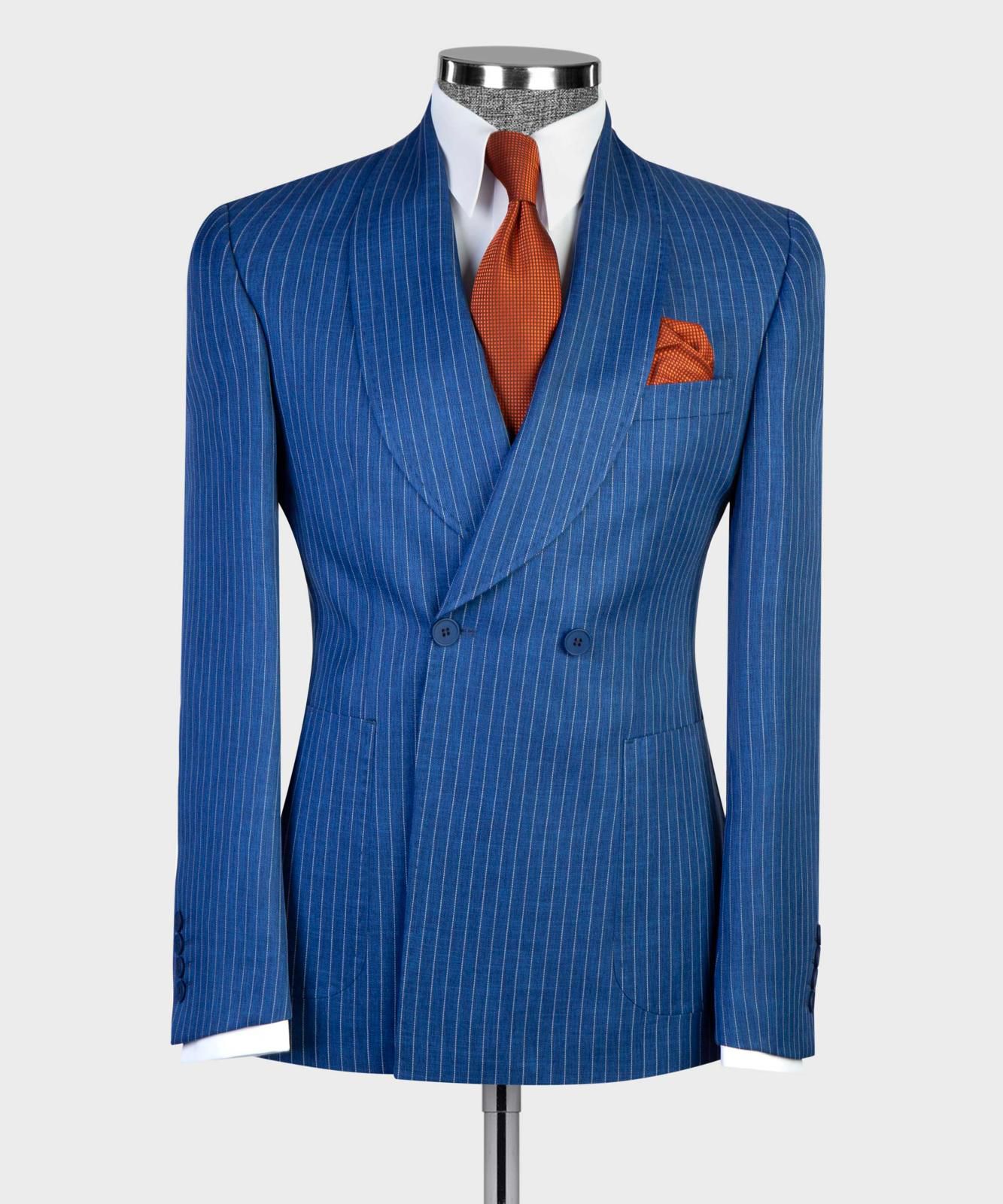 VIVATI Azure Regent Double-Breasted Pinstripe Suit