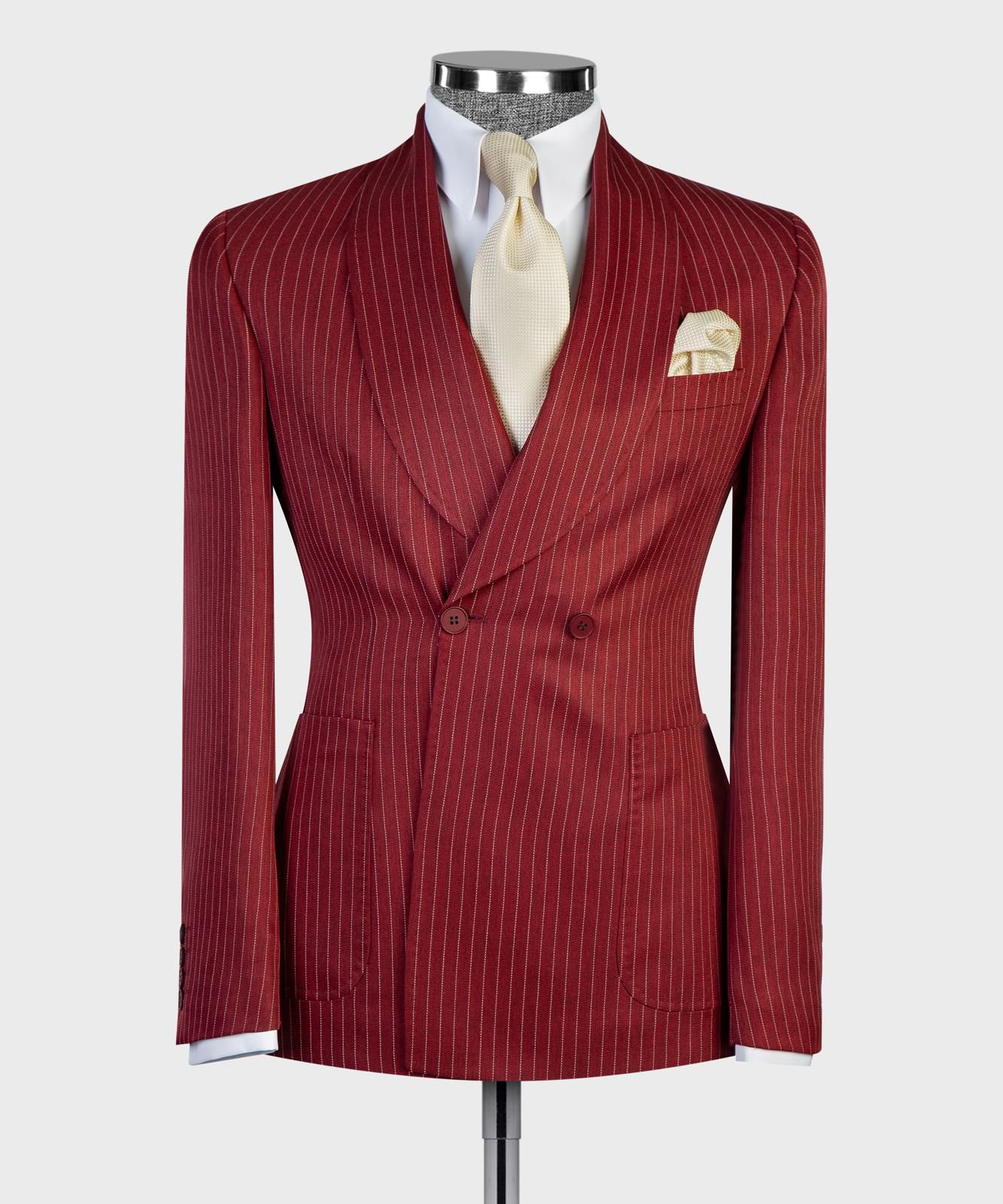 VIVATI Crimson Regent Double-Breasted Pinstripe Suit