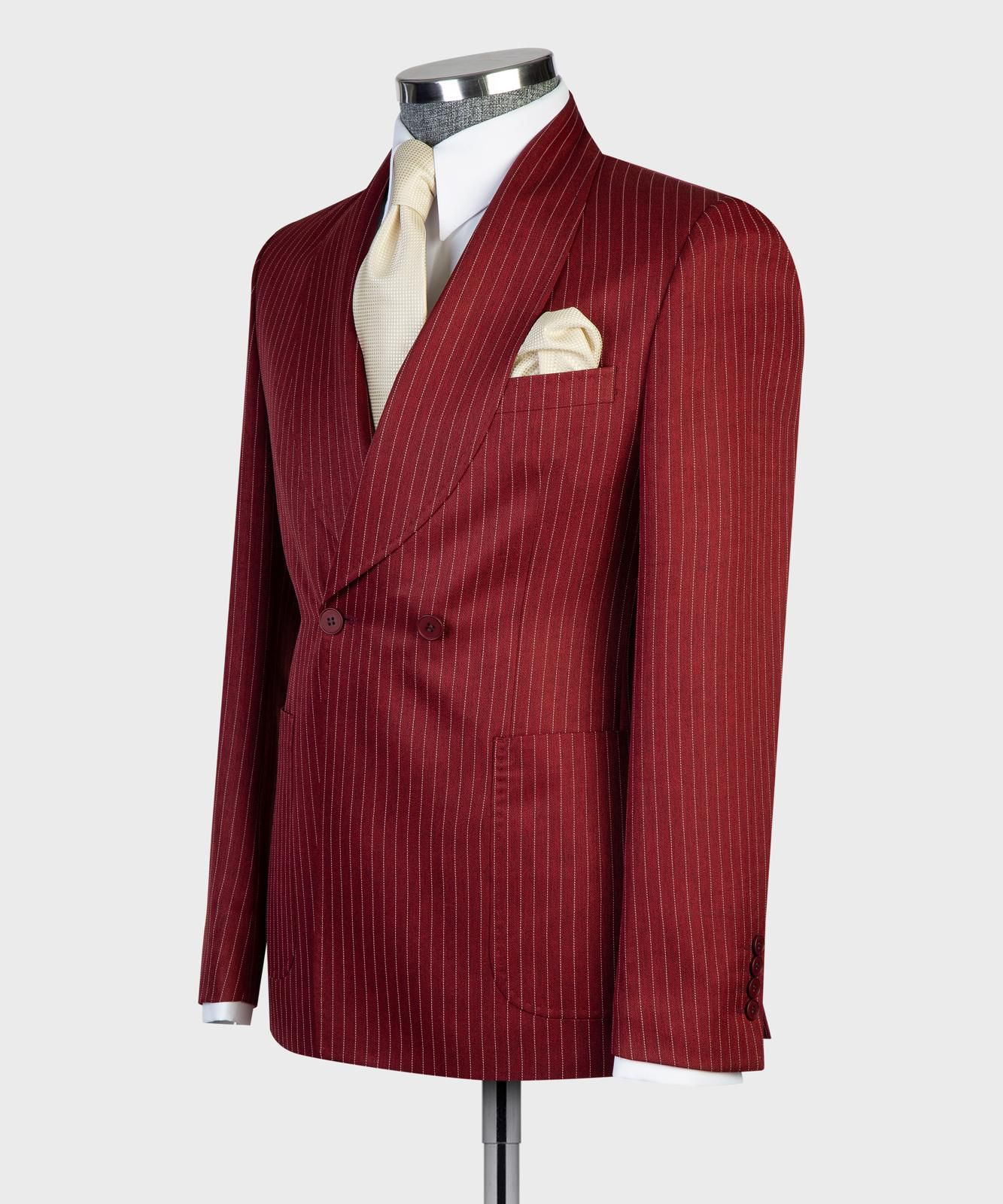 VIVATI Crimson Regent Double-Breasted Pinstripe Suit