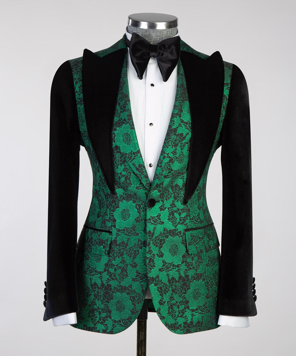 Emerald Noir Floral Velvet Tuxedo