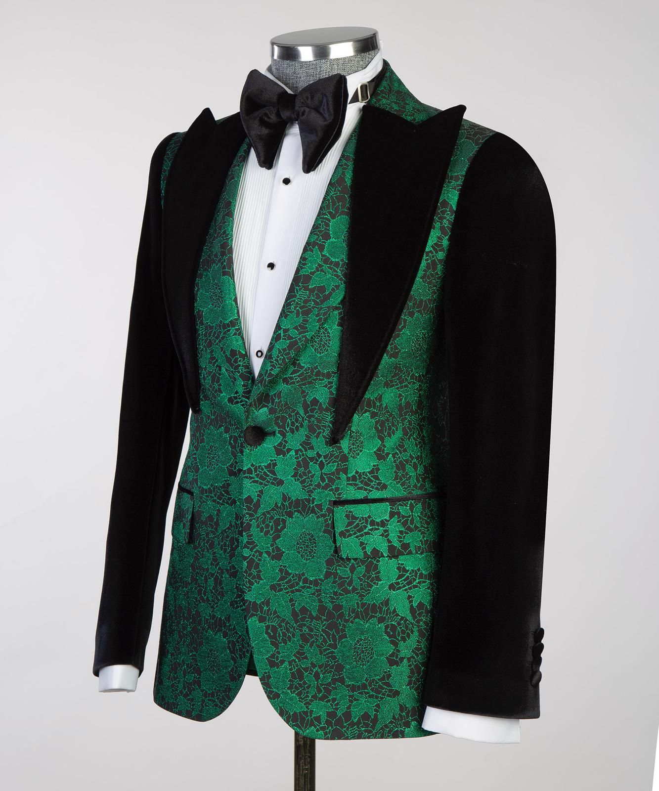 Emerald Noir Floral Velvet Tuxedo