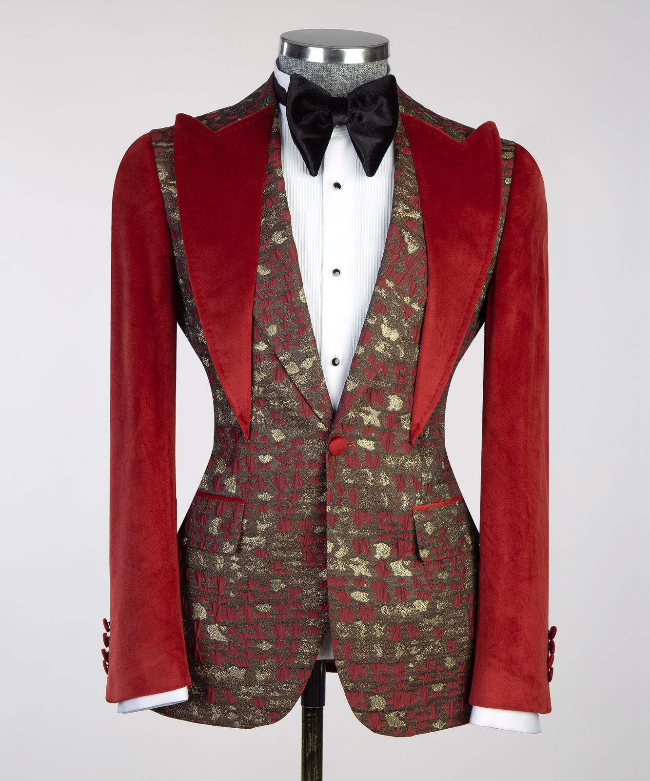 Imperial Crimson Brocade Velvet Tuxedo
