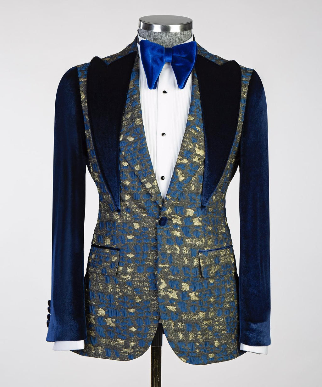 Royal Sapphire Brocade Velvet Tuxedo