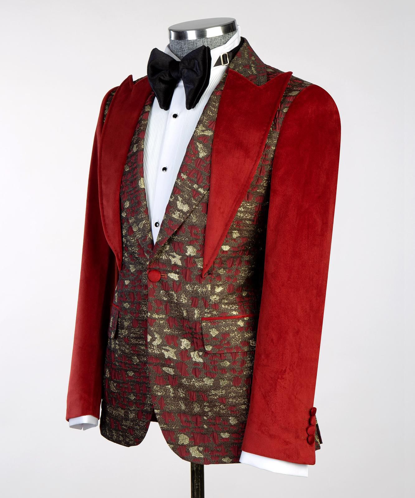 Imperial Crimson Brocade Velvet Tuxedo
