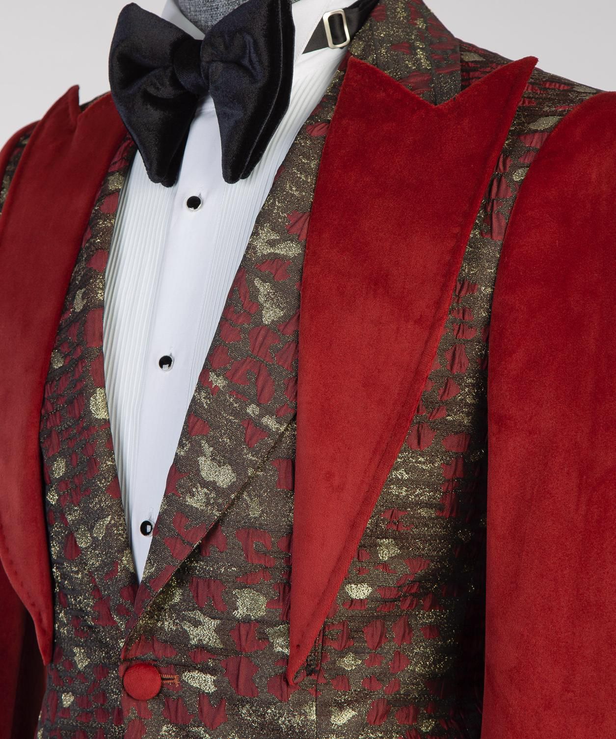 Imperial Crimson Brocade Velvet Tuxedo