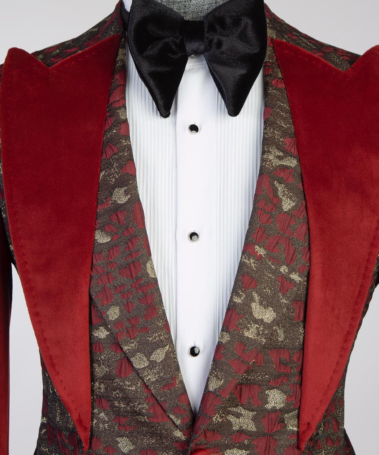 Imperial Crimson Brocade Velvet Tuxedo