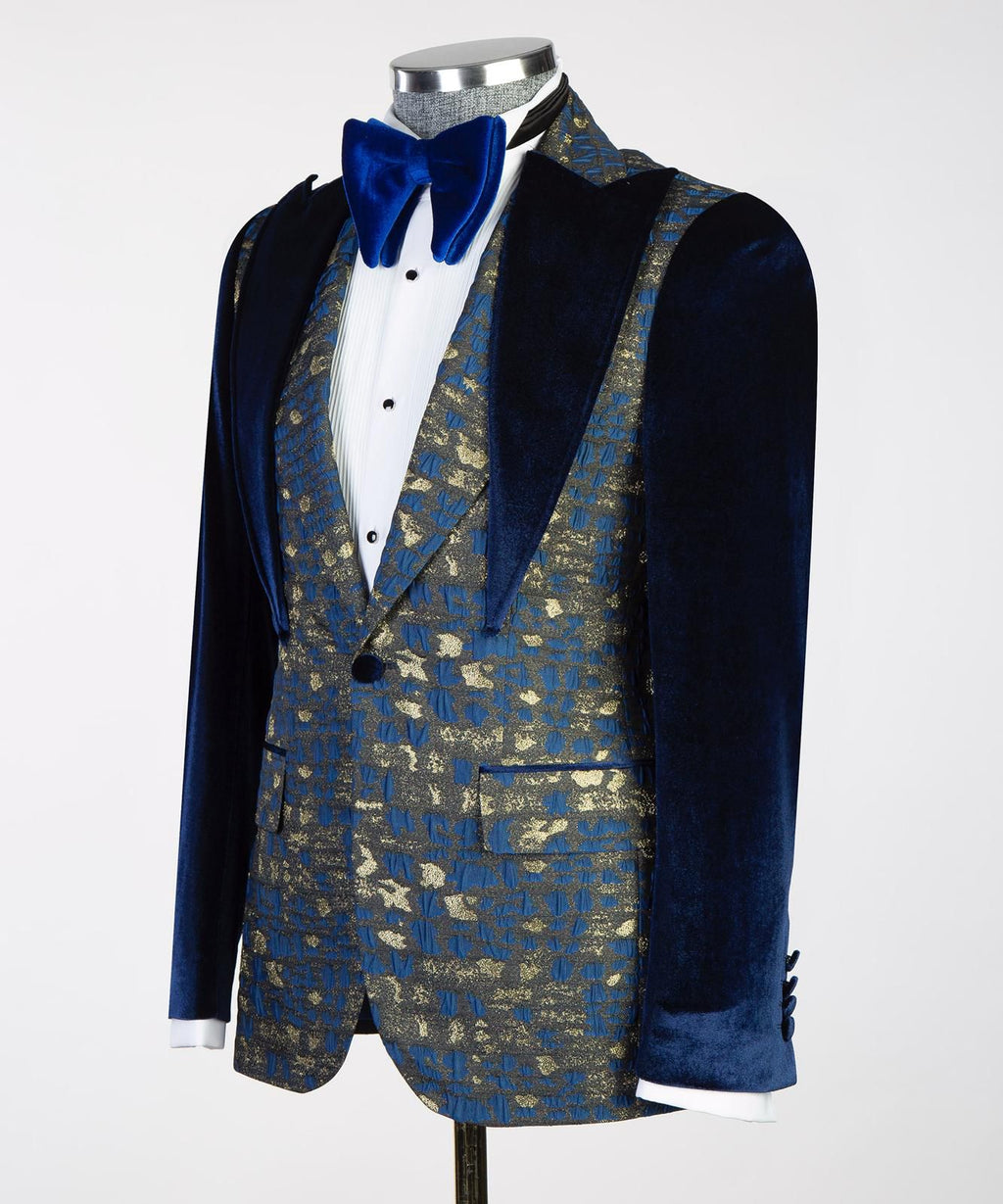 Royal Sapphire Brocade Velvet Tuxedo