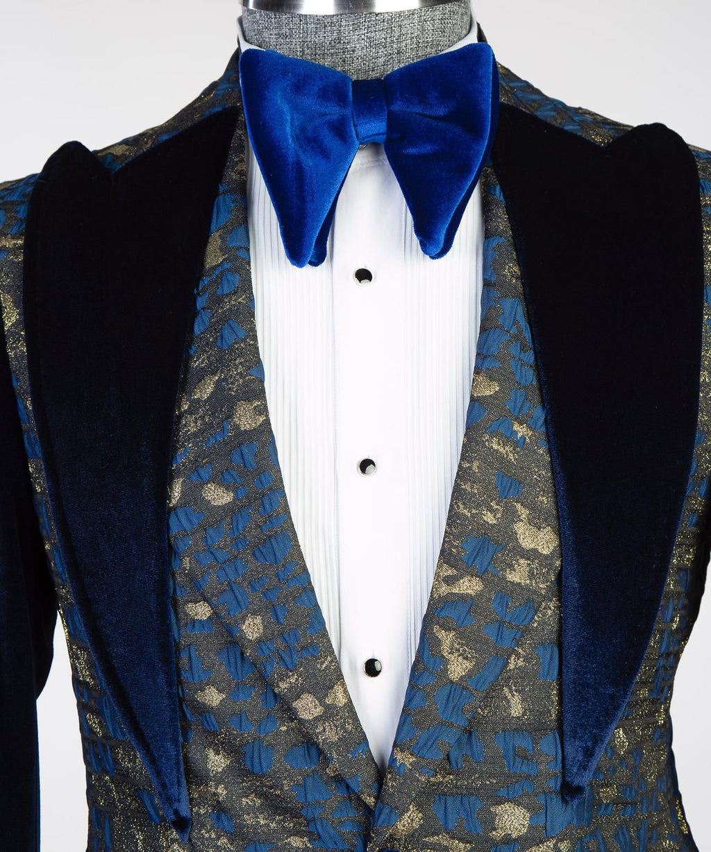 Royal Sapphire Brocade Velvet Tuxedo