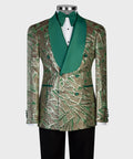 VIVATI Emerald Mosaic Double-Breasted Shawl Lapel Tuxedo