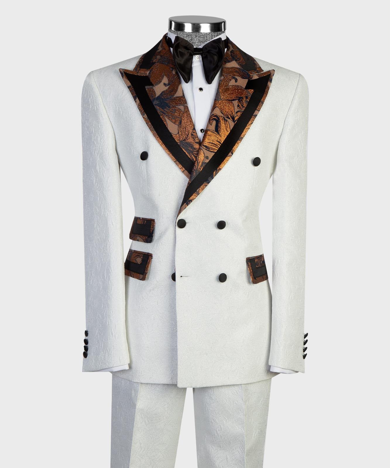 Ivory Royal Brocade Tuxedo – Black & Bronze Statement Suit