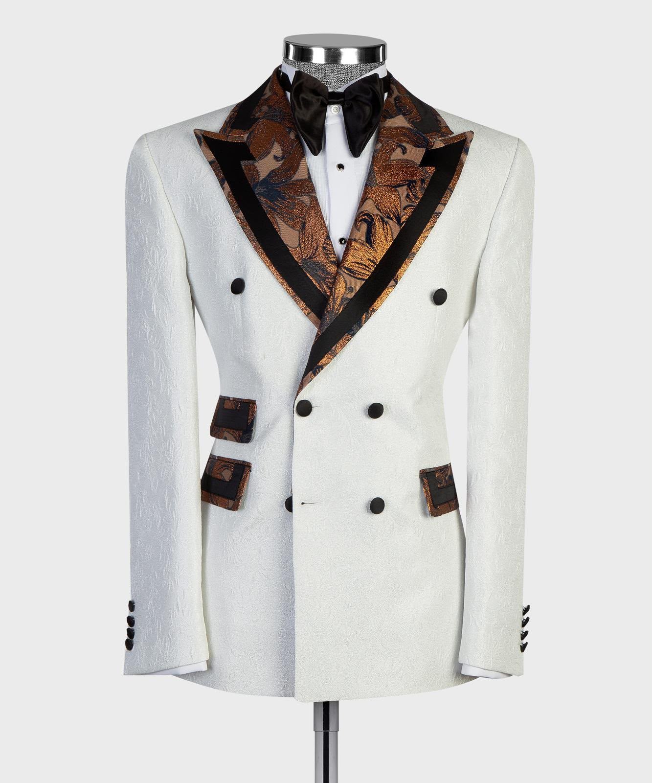 Ivory Royal Brocade Tuxedo – Black & Bronze Statement Suit