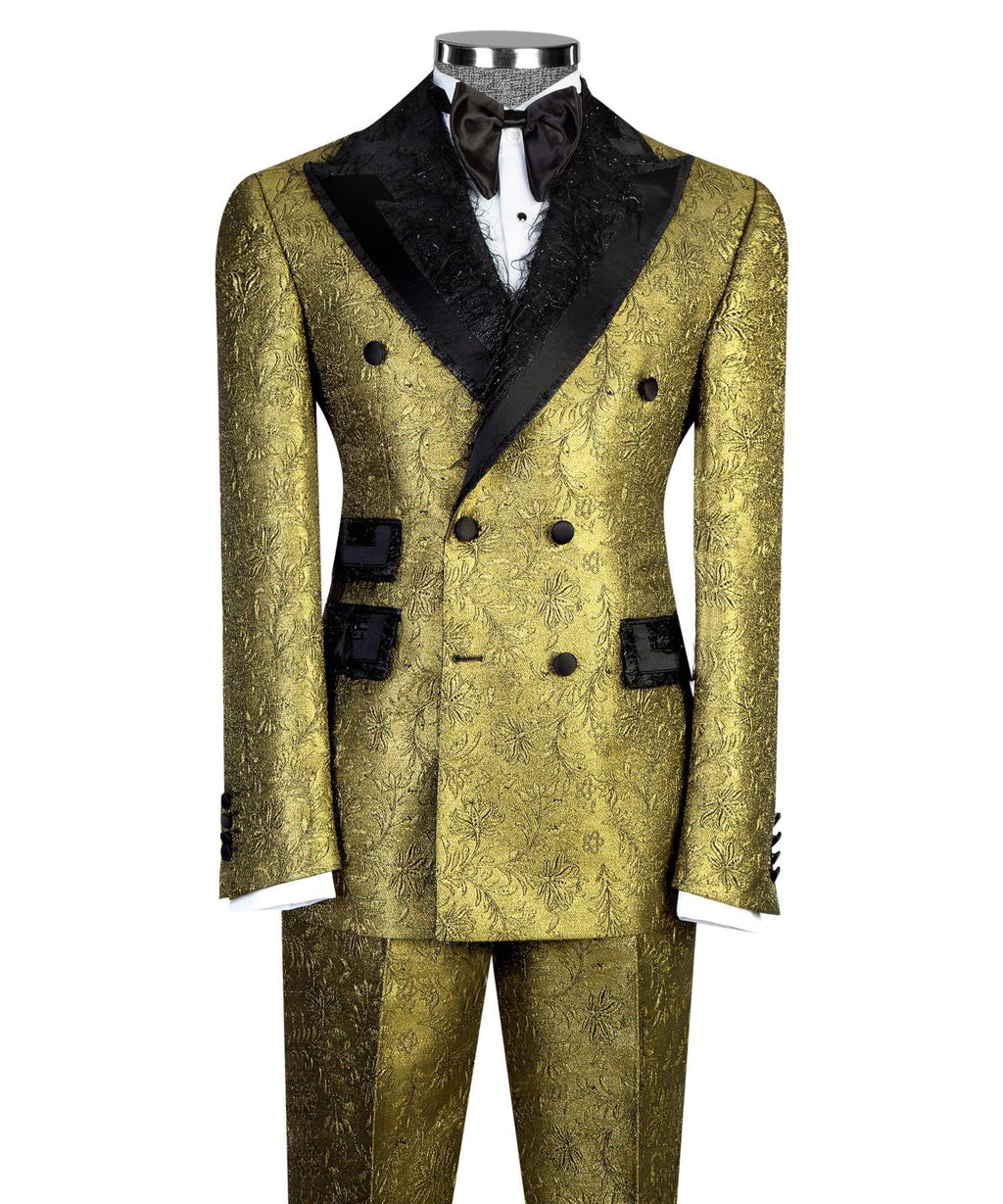 Men’s Luxury Brocade Double-Breasted Tuxedo Suit with Matching Trousers | VIVATI