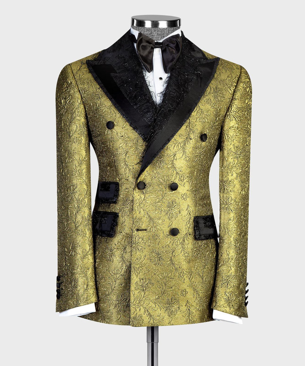 Men’s Luxury Brocade Double-Breasted Tuxedo Suit with Matching Trousers | VIVATI
