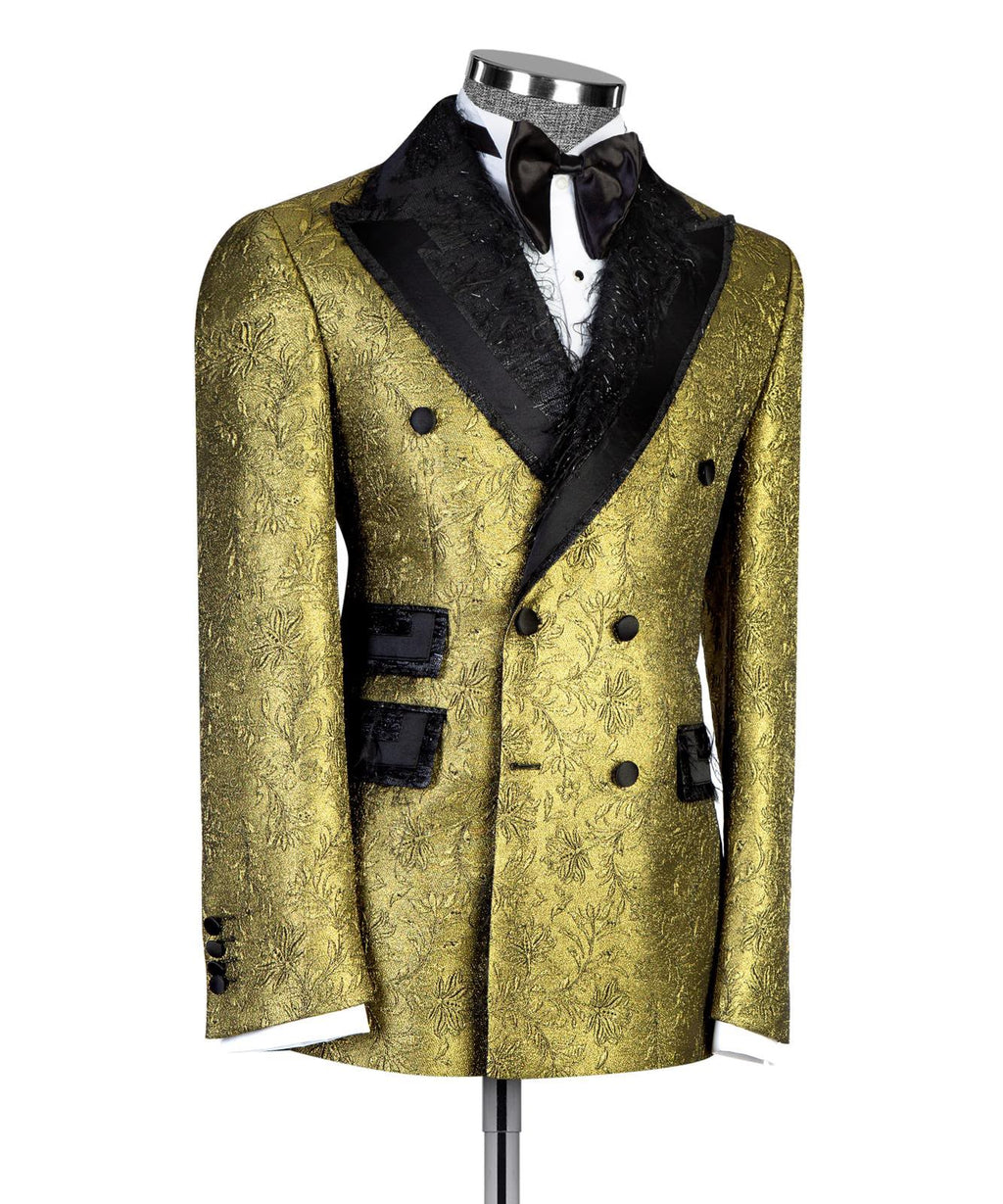 Men’s Luxury Brocade Double-Breasted Tuxedo Suit with Matching Trousers | VIVATI