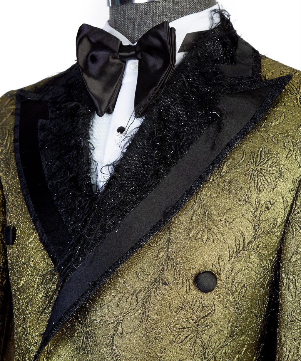 Men’s Luxury Brocade Double-Breasted Tuxedo Suit with Matching Trousers | VIVATI