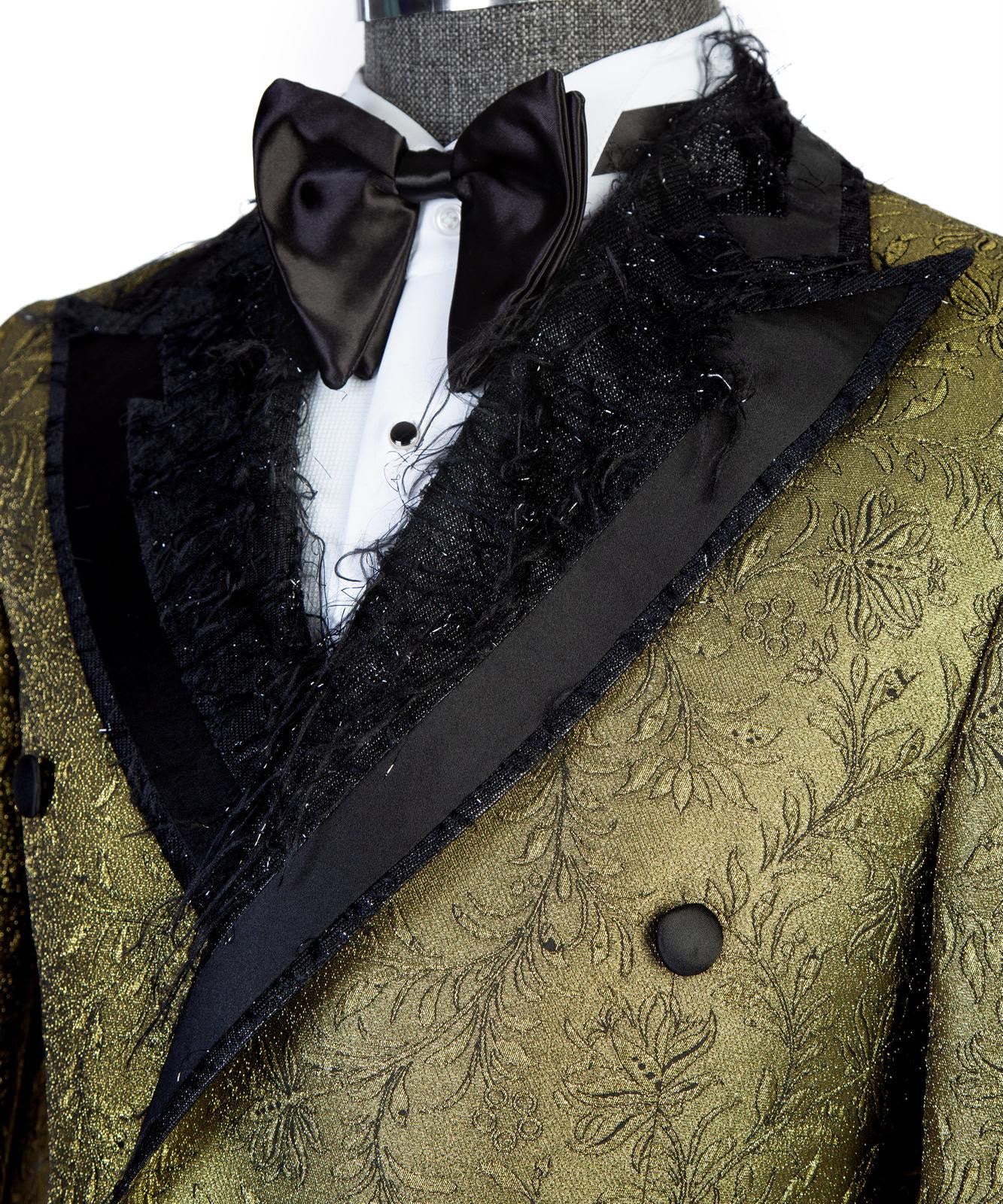 Men’s Luxury Brocade Double-Breasted Tuxedo Suit with Matching Trousers | VIVATI