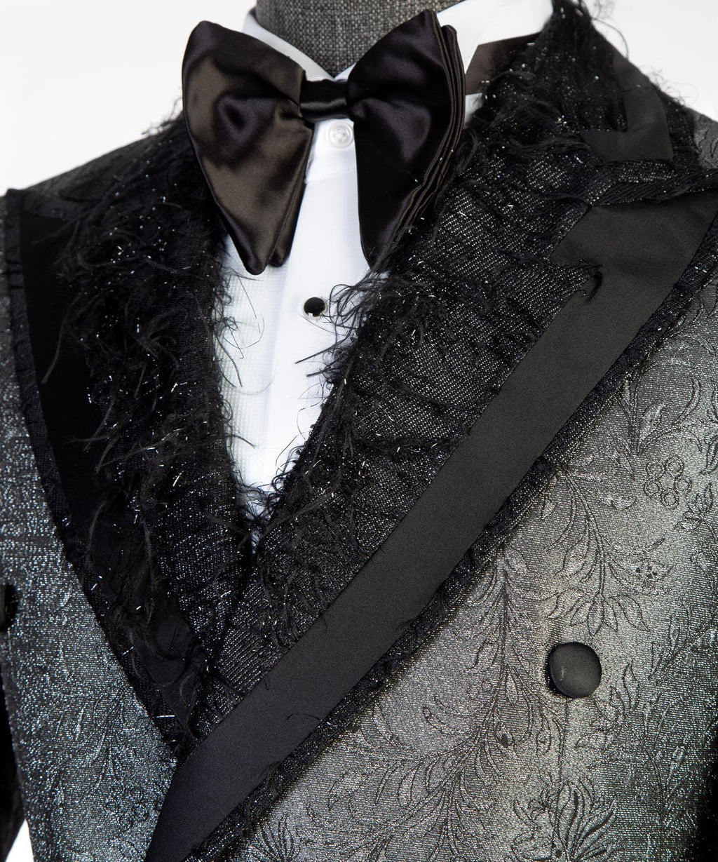Men’s Luxury Brocade Double-Breasted Tuxedo Suit with Matching Trousers | VIVATI