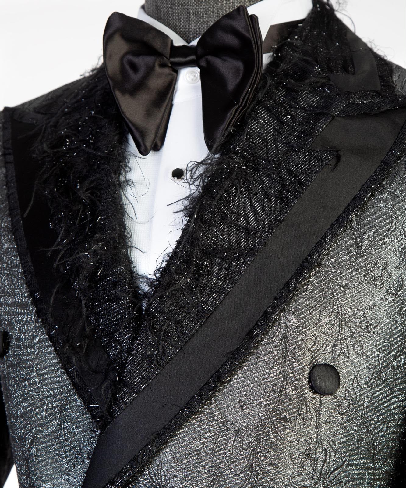 Men’s Luxury Brocade Double-Breasted Tuxedo Suit with Matching Trousers | VIVATI