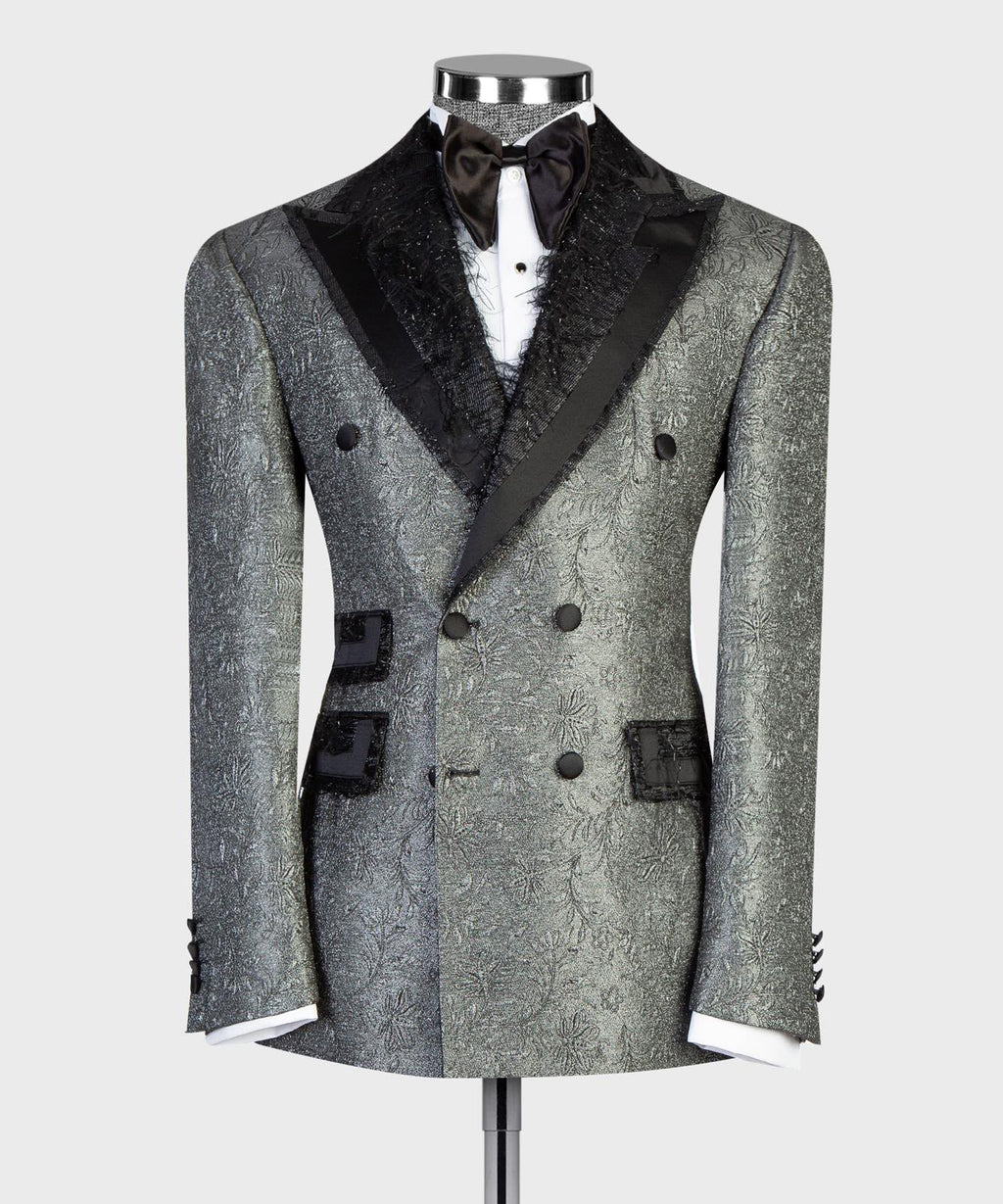 Men’s Luxury Brocade Double-Breasted Tuxedo Suit with Matching Trousers | VIVATI