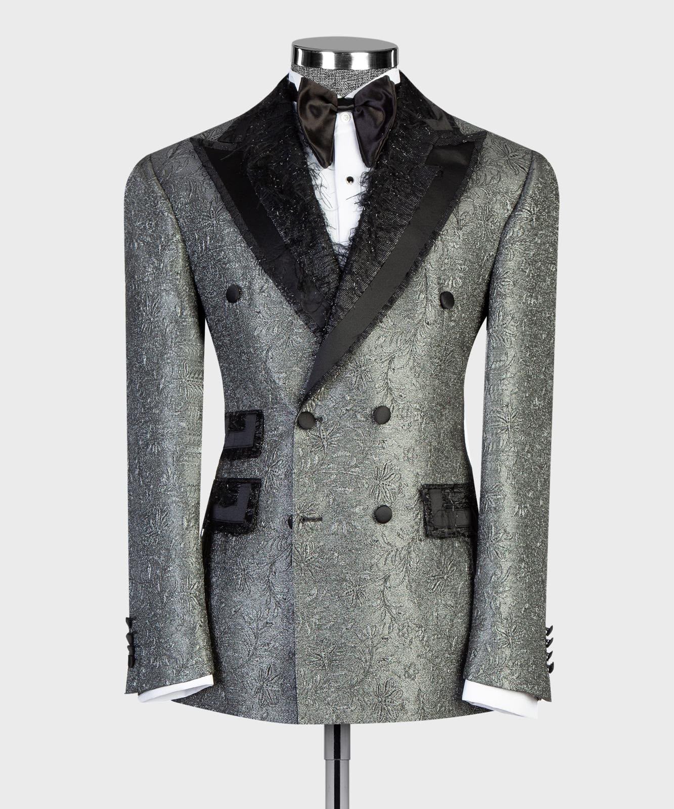 Men’s Luxury Brocade Double-Breasted Tuxedo Suit with Matching Trousers | VIVATI