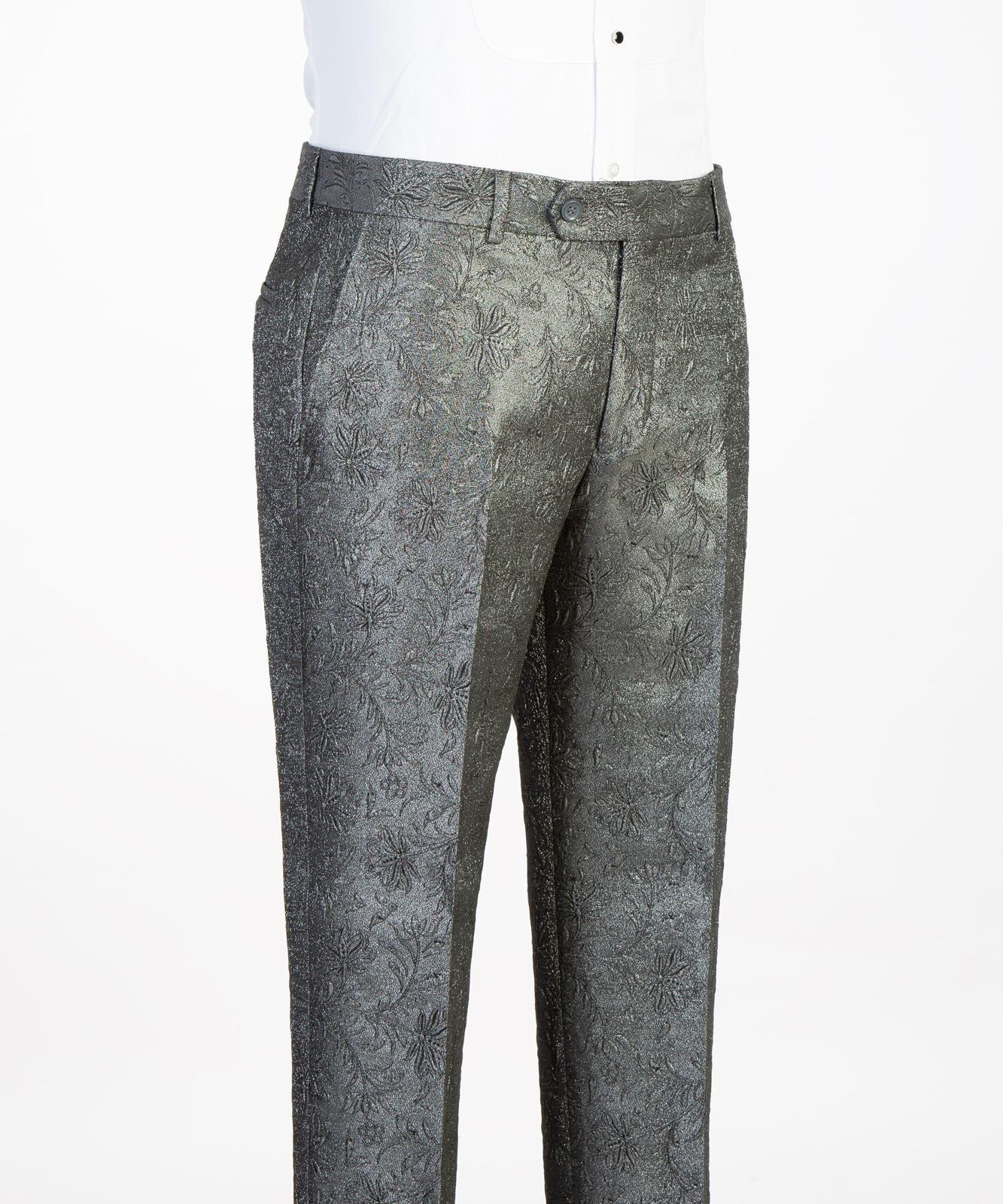 Men’s Luxury Brocade Double-Breasted Tuxedo Suit with Matching Trousers | VIVATI