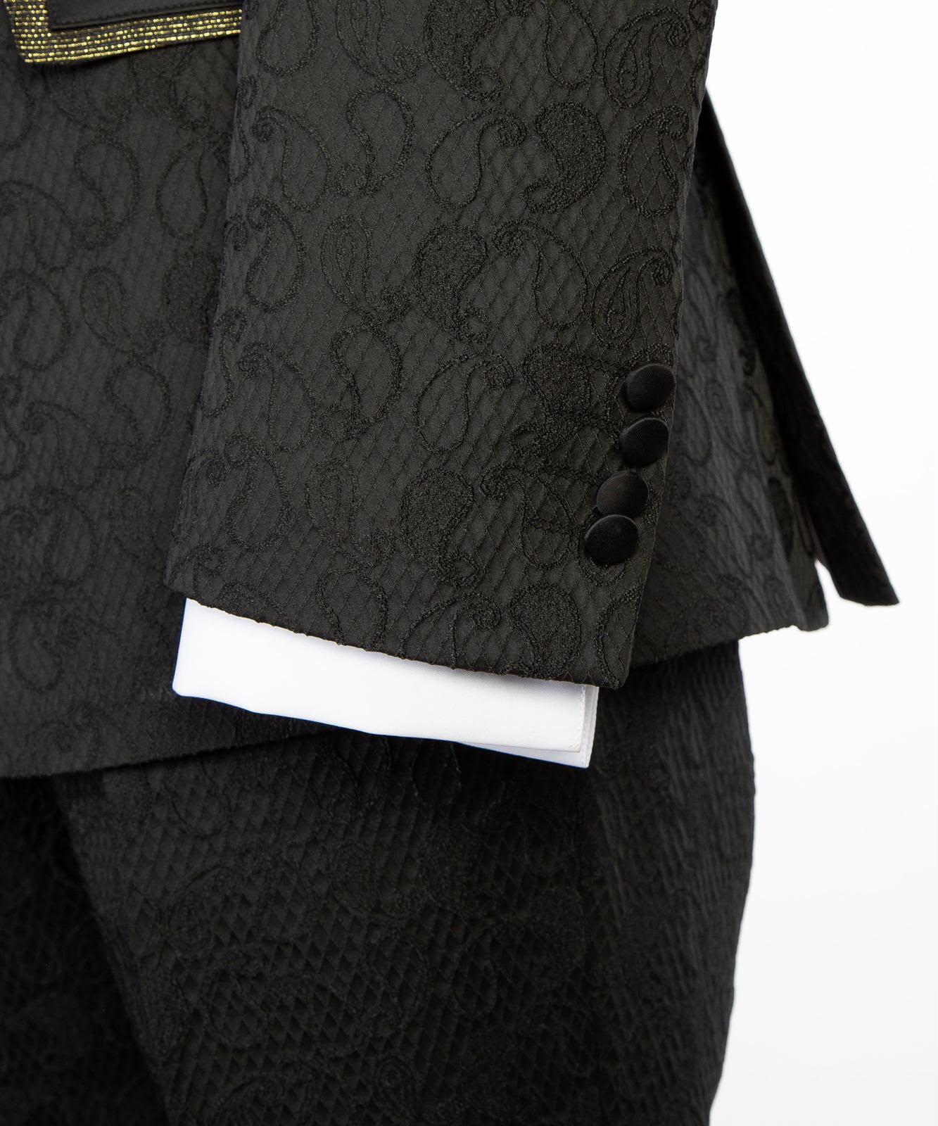 VIVATI Noir Royale Gold-Trimmed Jacquard Tuxedo Suit