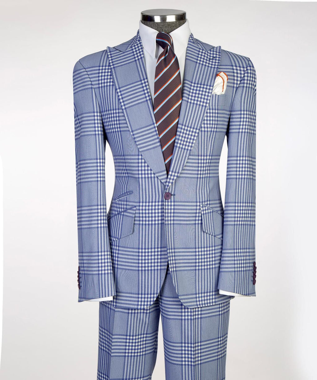 Men’s Plaid 2-Piece Suit Set with Tie & Pocket Square