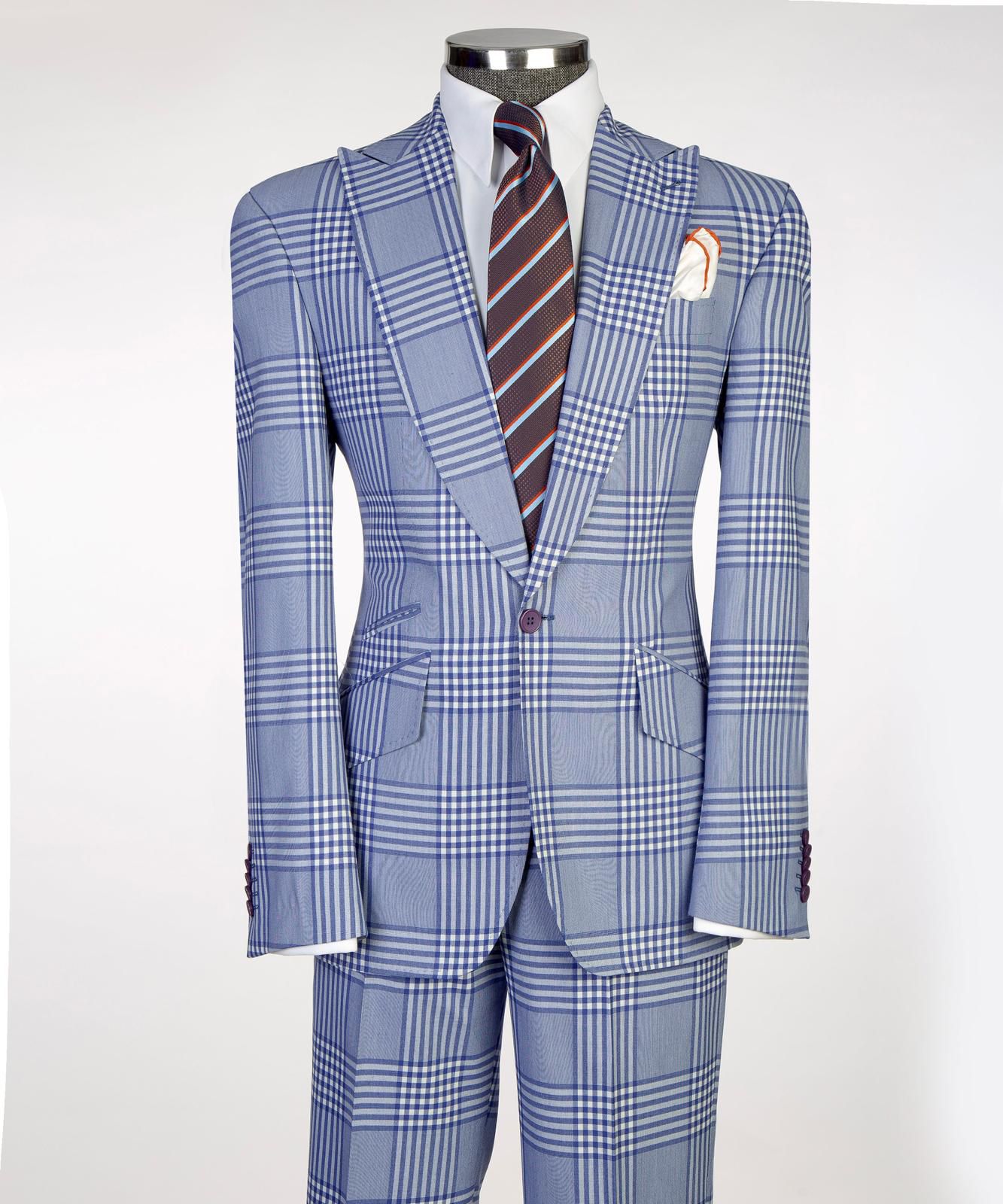 Men’s Plaid 2-Piece Suit Set with Tie & Pocket Square
