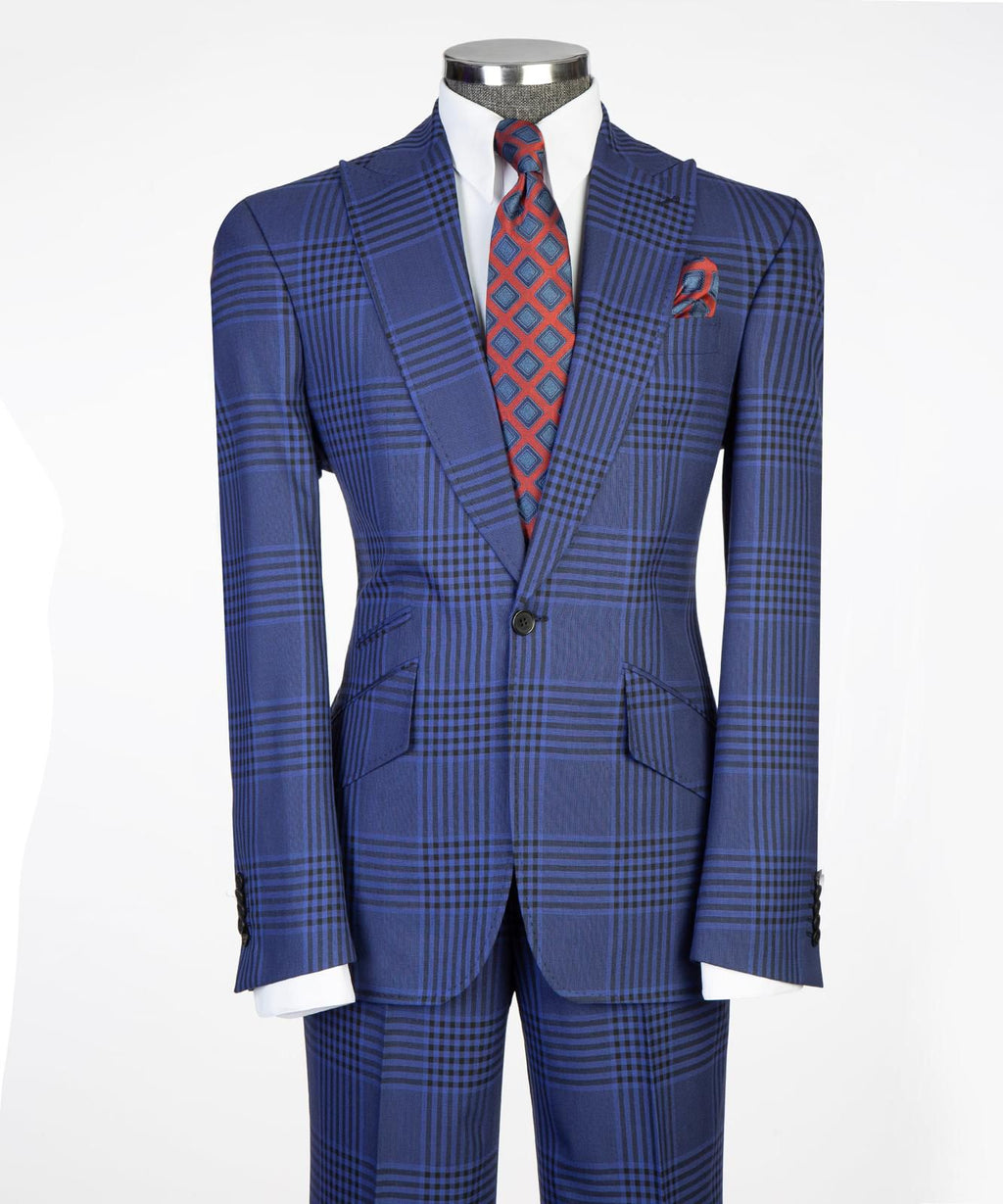 Men’s Plaid 2-Piece Suit Set with Tie & Pocket Square