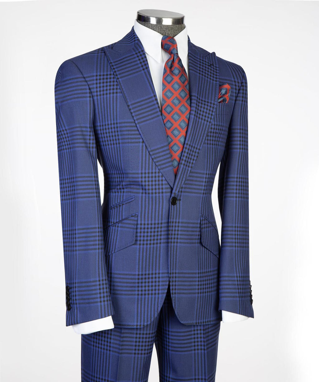 Men’s Plaid 2-Piece Suit Set with Tie & Pocket Square