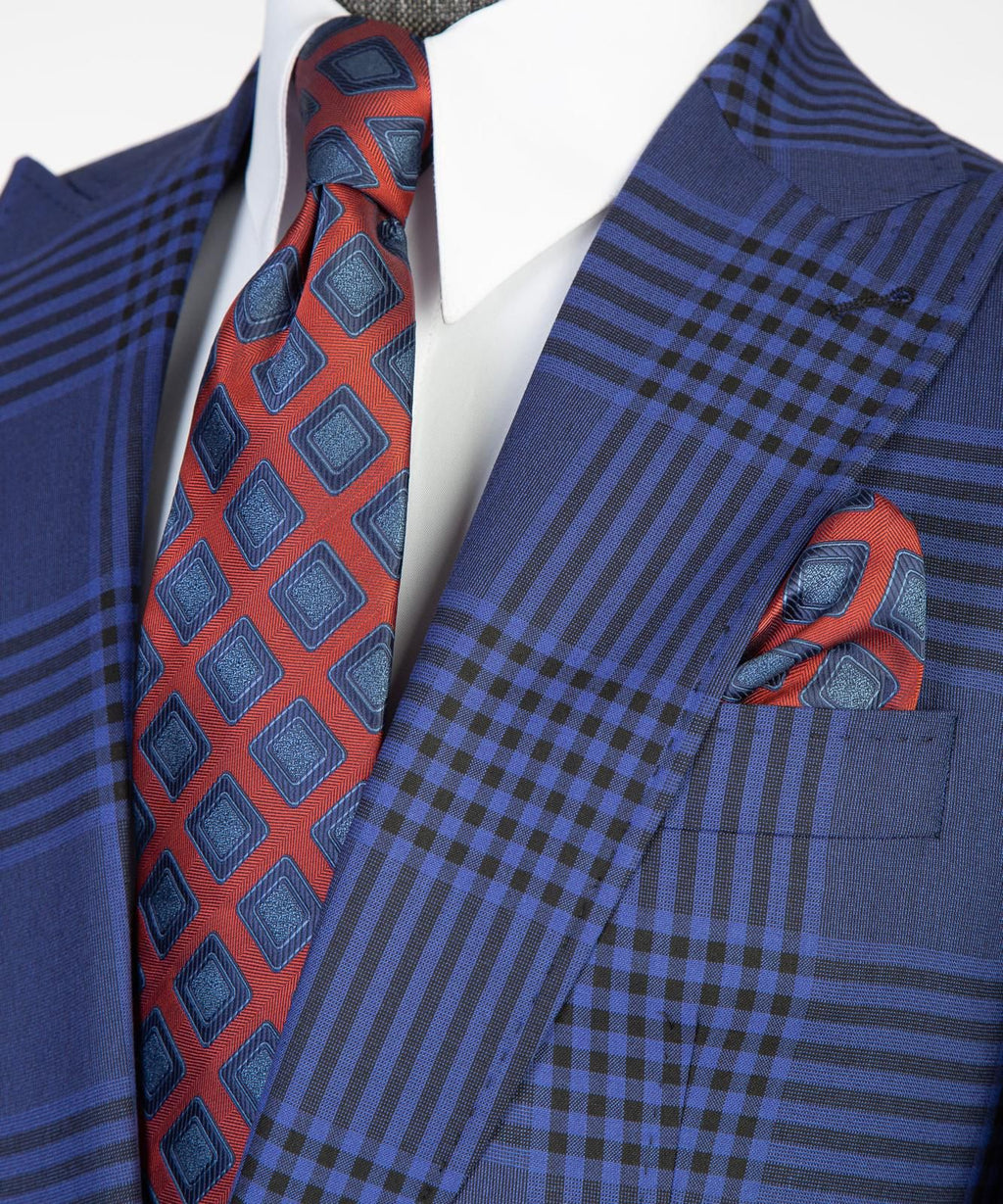 Men’s Plaid 2-Piece Suit Set with Tie & Pocket Square