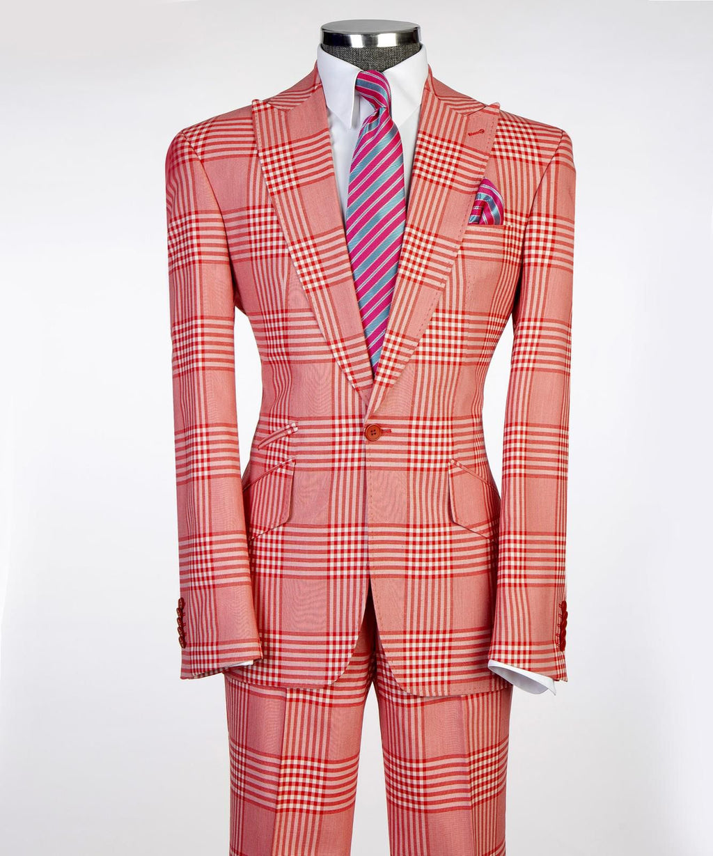 Men’s Plaid 2-Piece Suit Set with Tie & Pocket Square