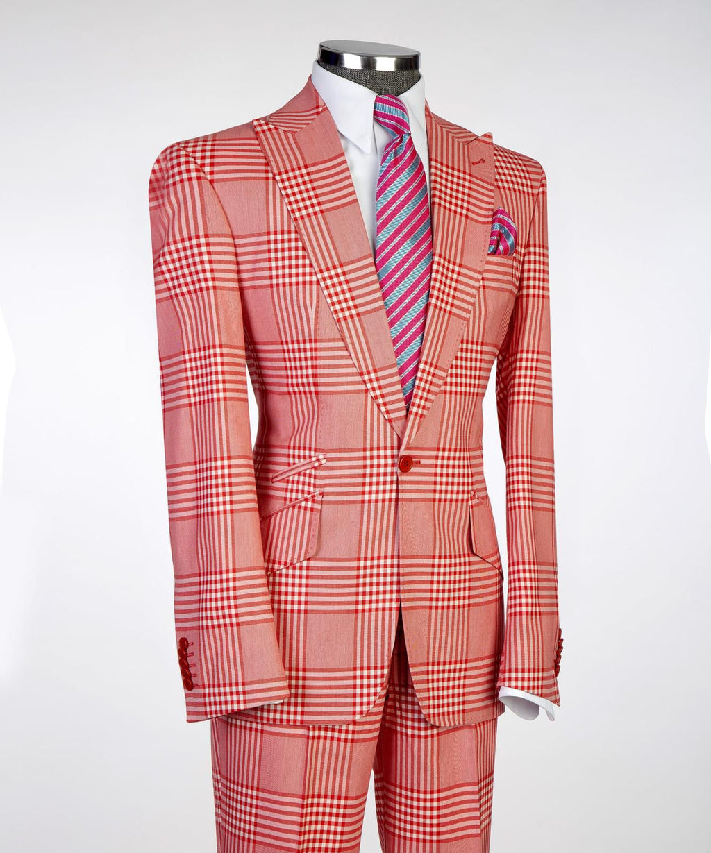 Men’s Plaid 2-Piece Suit Set with Tie & Pocket Square