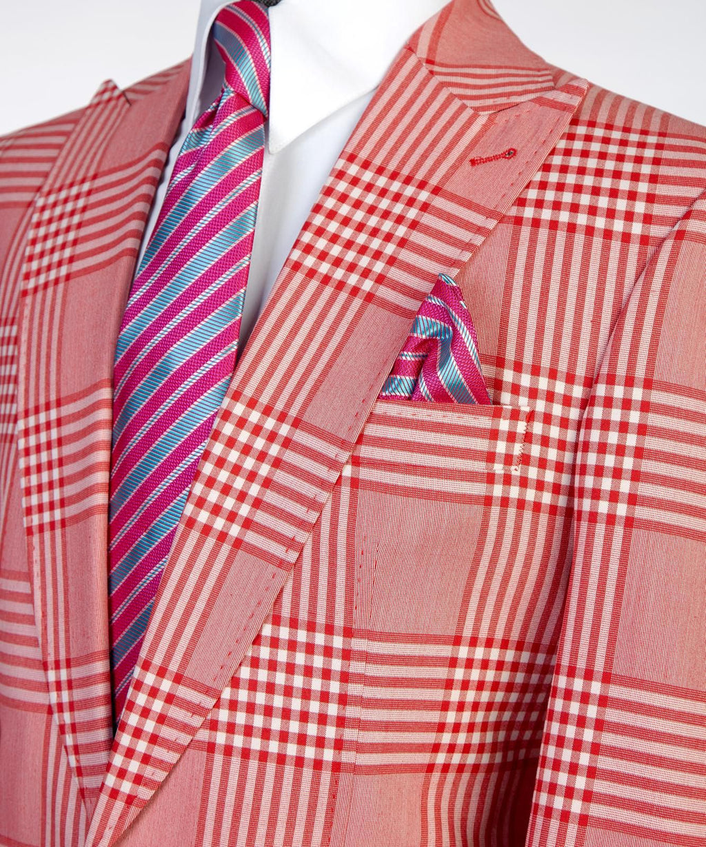 Men’s Plaid 2-Piece Suit Set with Tie & Pocket Square