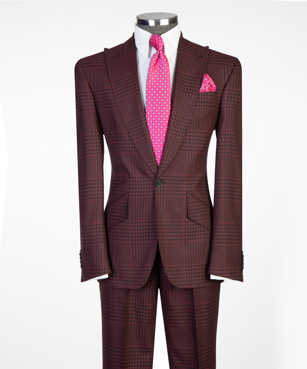 Men’s Plaid 2-Piece Suit Set with Tie & Pocket Square