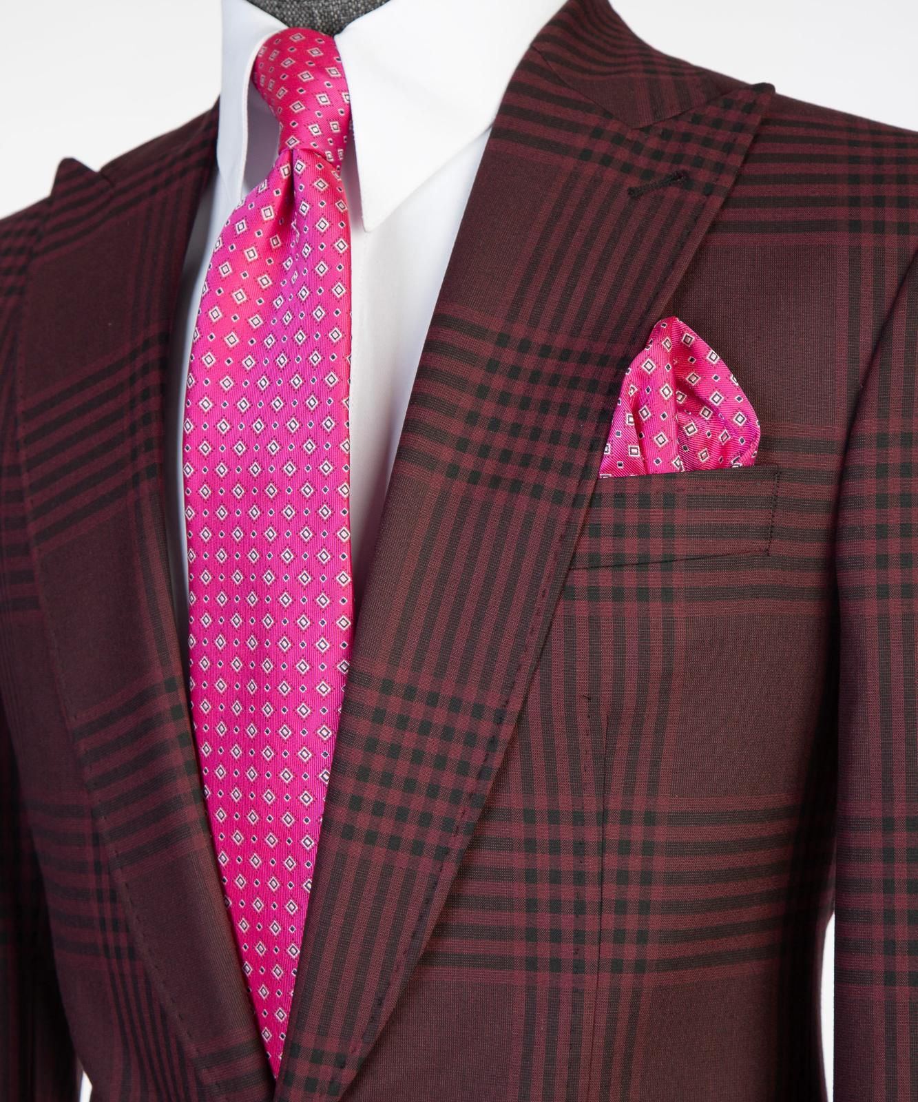 Men’s Plaid 2-Piece Suit Set with Tie & Pocket Square