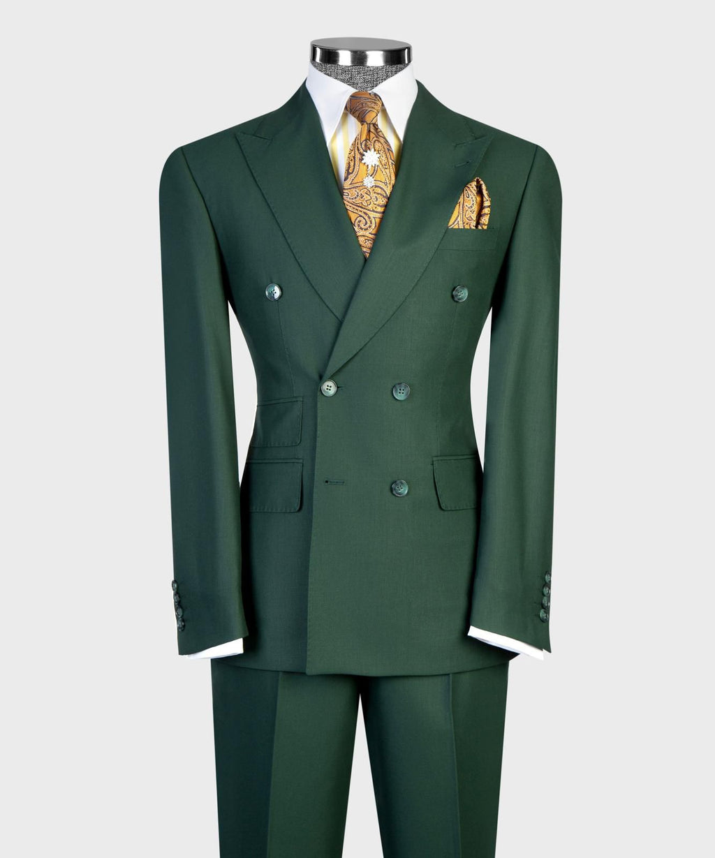 Men’s Double-Breasted Formal Suit Set – Blazer, Trousers, Tie & Pocket Square