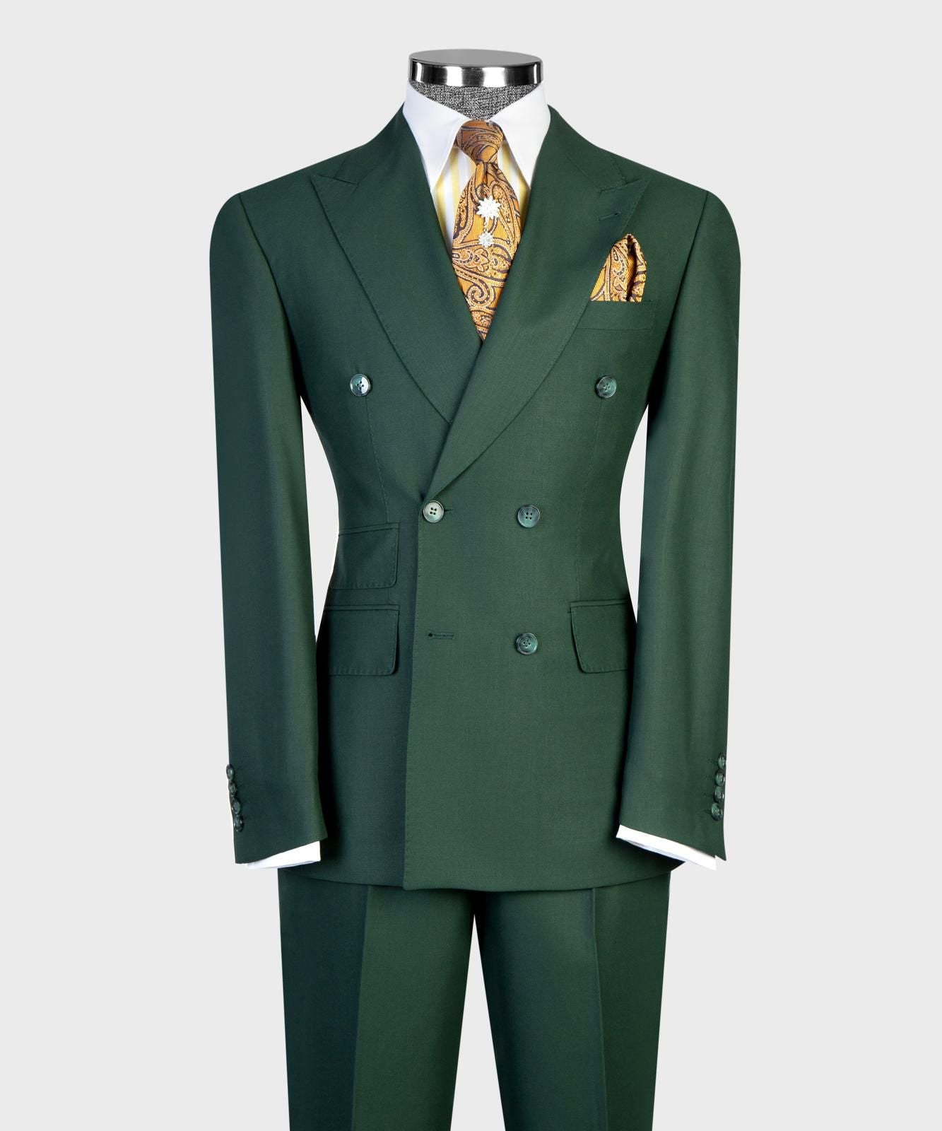 Men’s Double-Breasted Formal Suit Set – Blazer, Trousers, Tie & Pocket Square