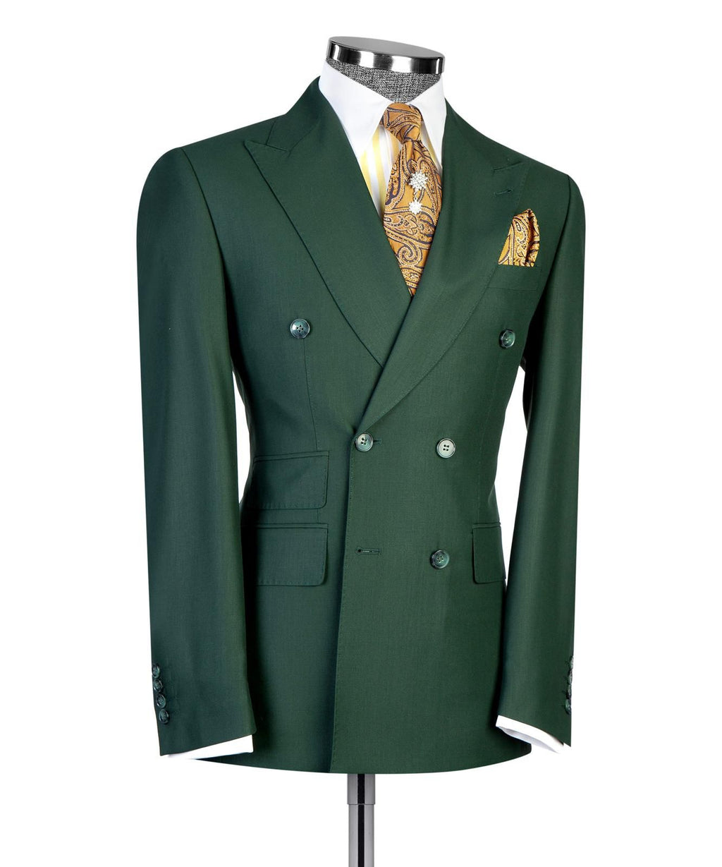 Men’s Double-Breasted Formal Suit Set – Blazer, Trousers, Tie & Pocket Square